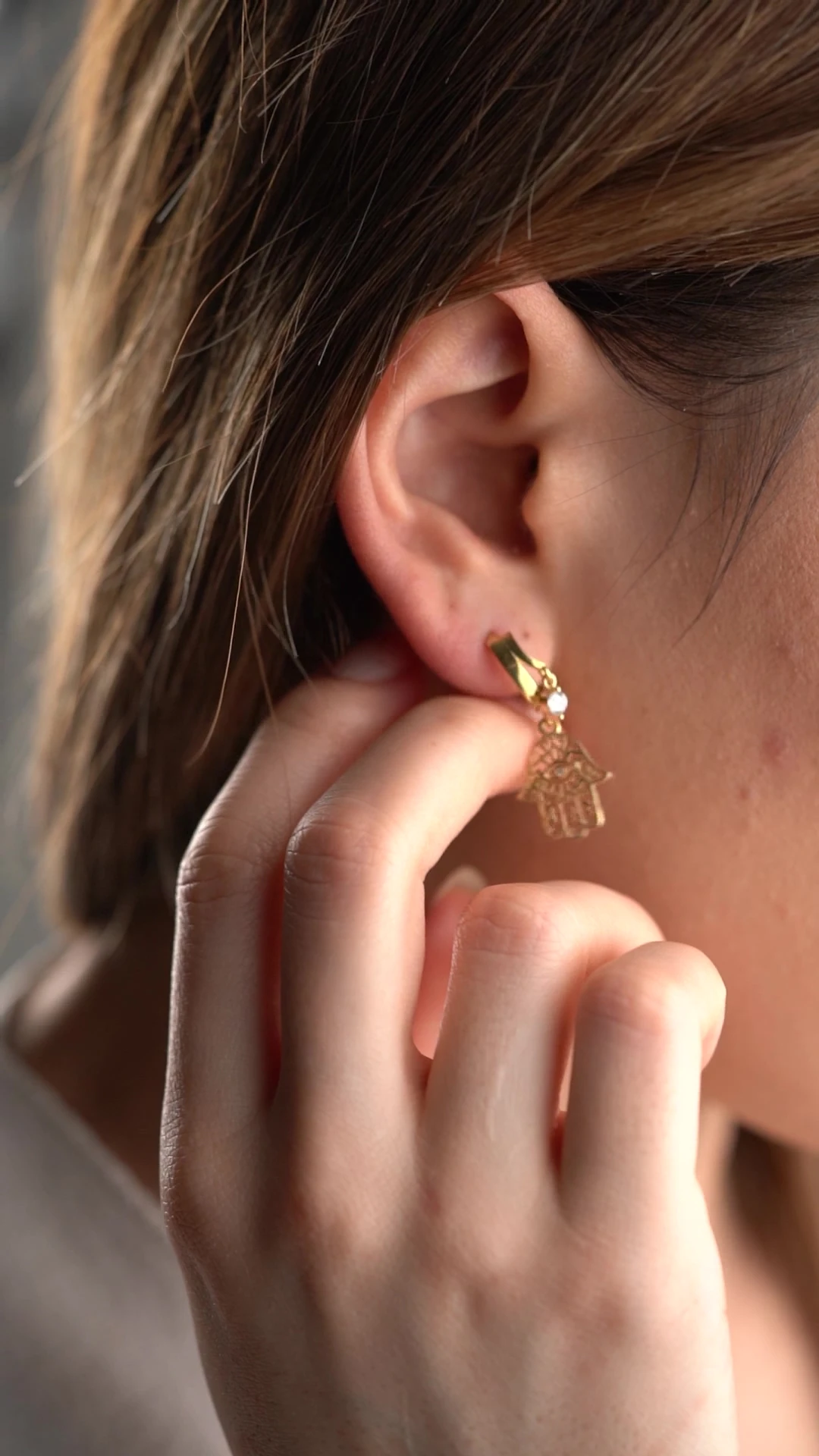 Gümüş Çift Taşlı Fatma Ana Eli Küpe