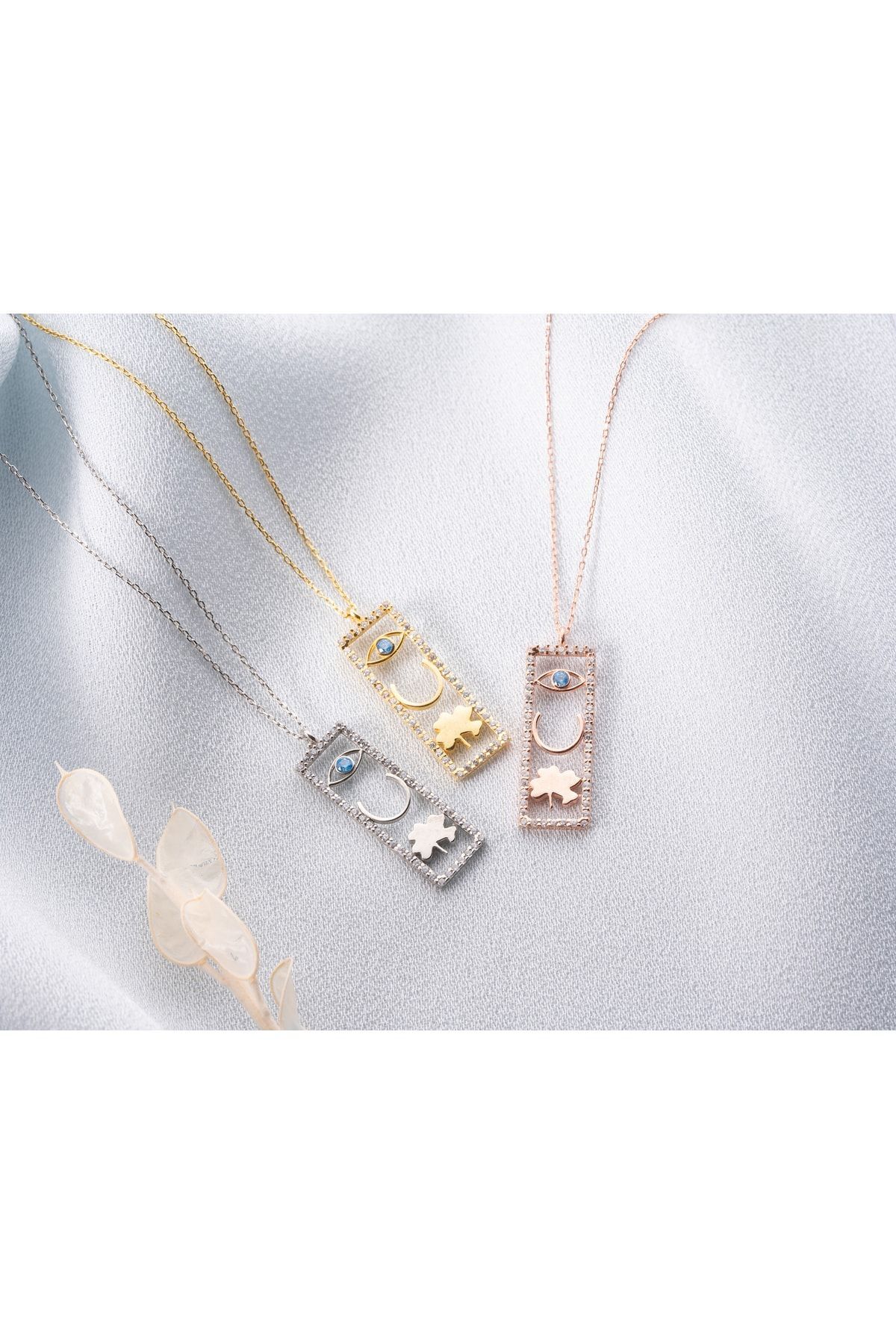 Gold Plaka Şans Gümüş Kolye