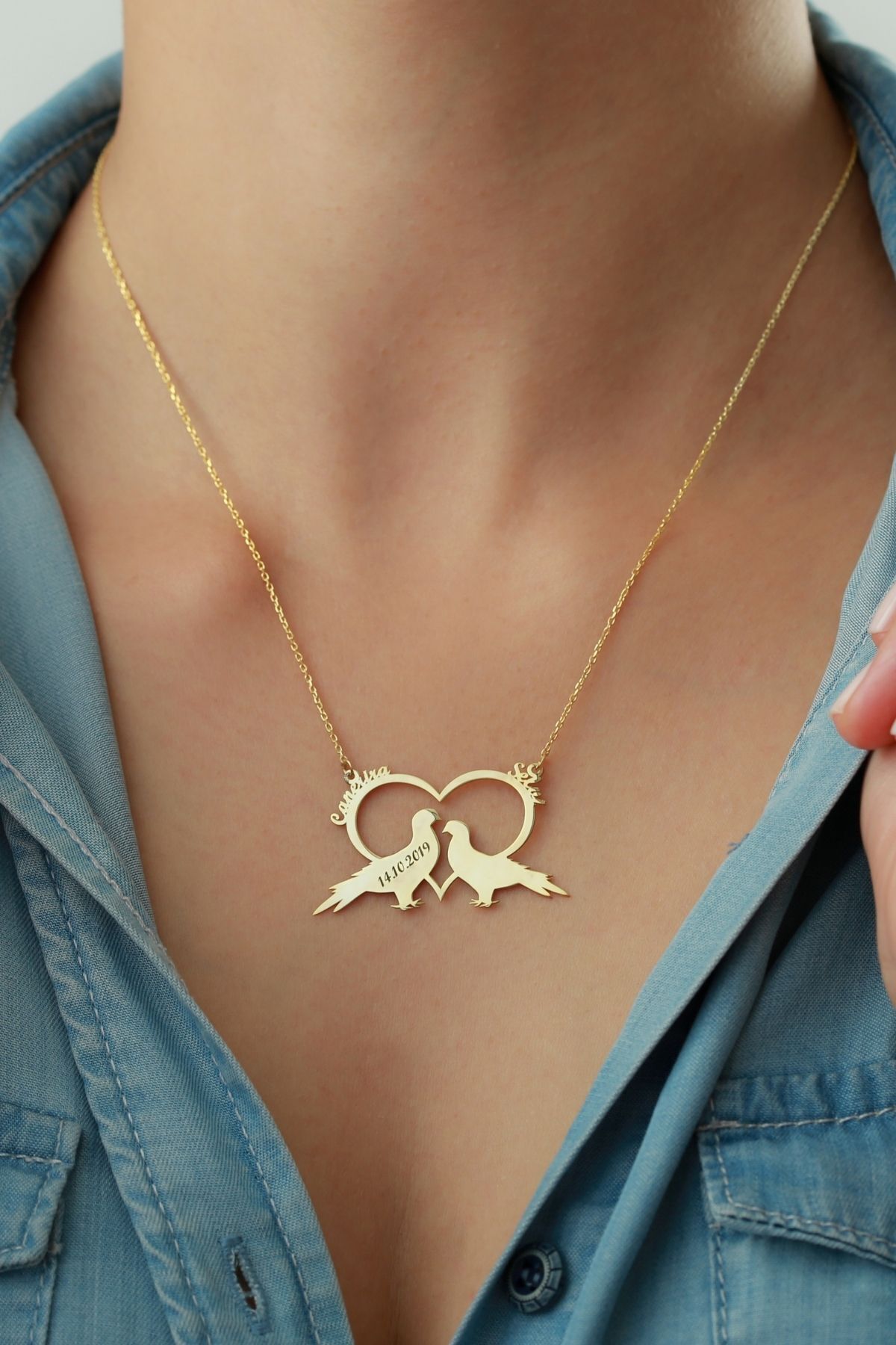 Gümüş Isimli Aşk Kuşları Kolye