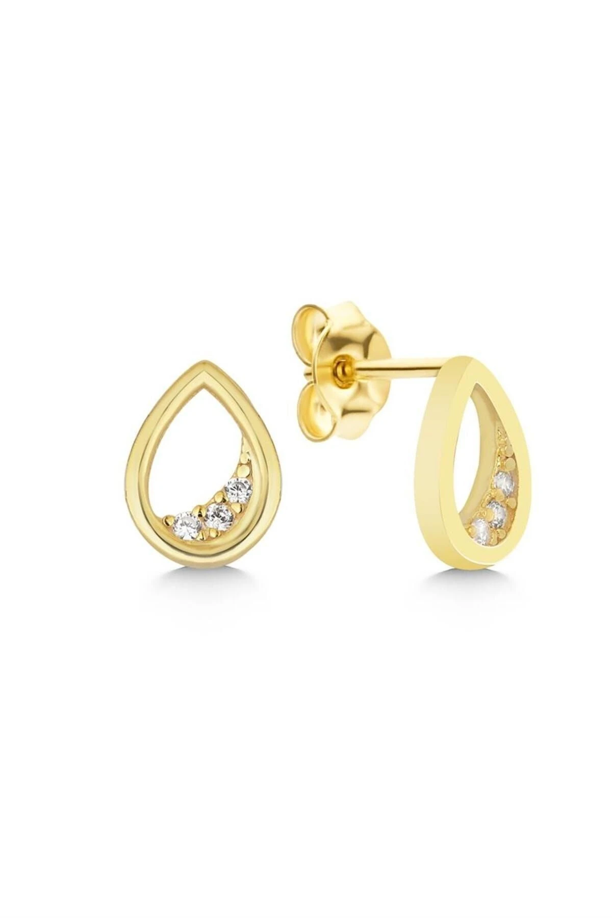 Gold Zirkon Taşlı Damla Gümüş Küpe