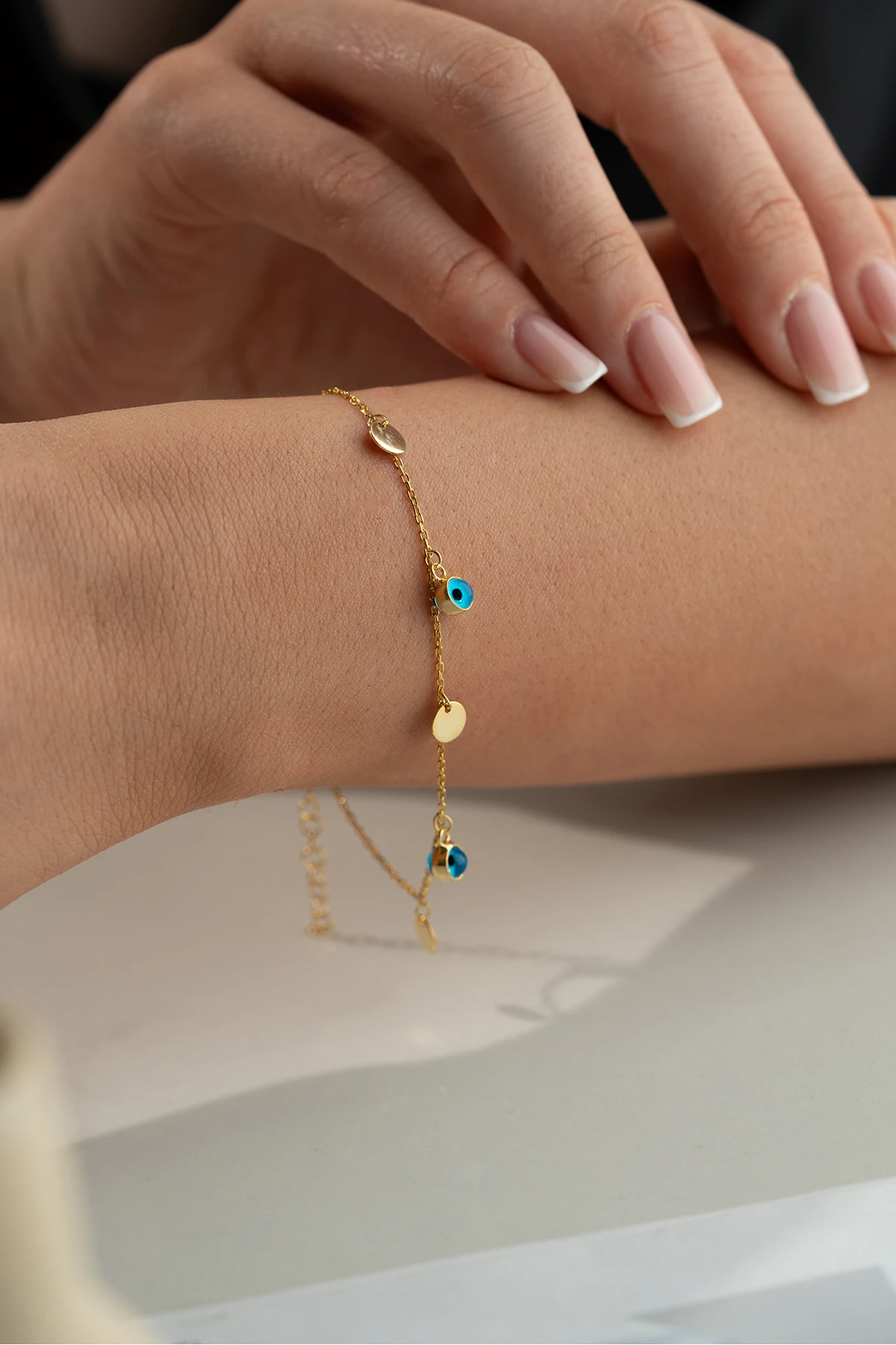 Gümüş Nazar Gözlü Pullu Bileklik