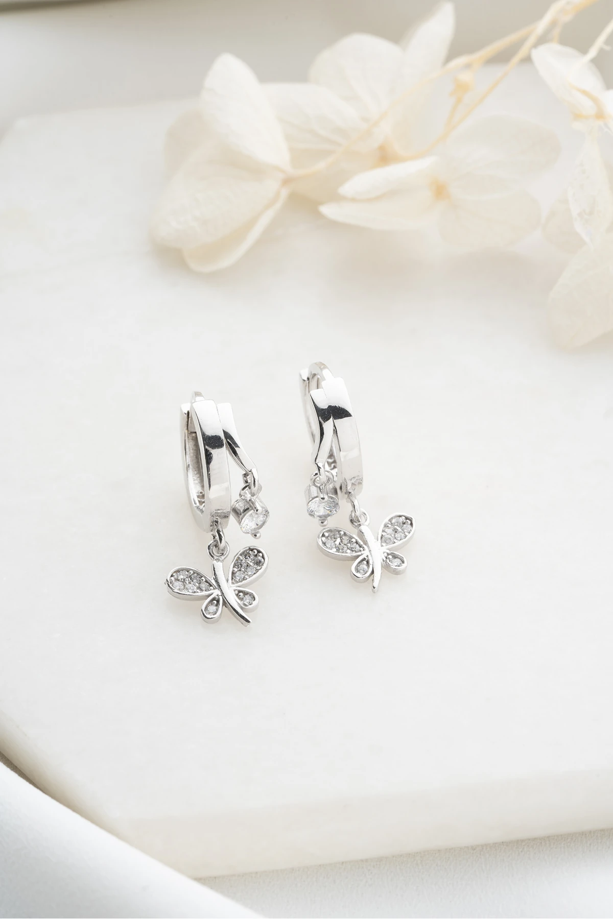 Gümüş Çift Yusufçuk Taşlı Küpe