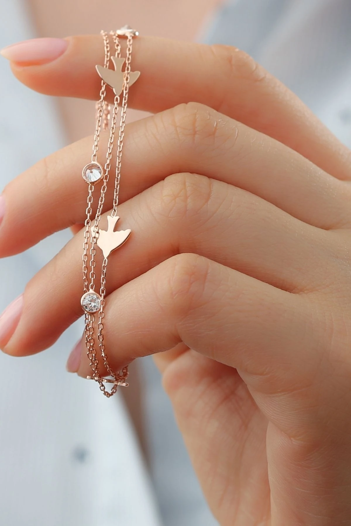 Gümüş Rose Kuş Figürlü Trend Bileklik