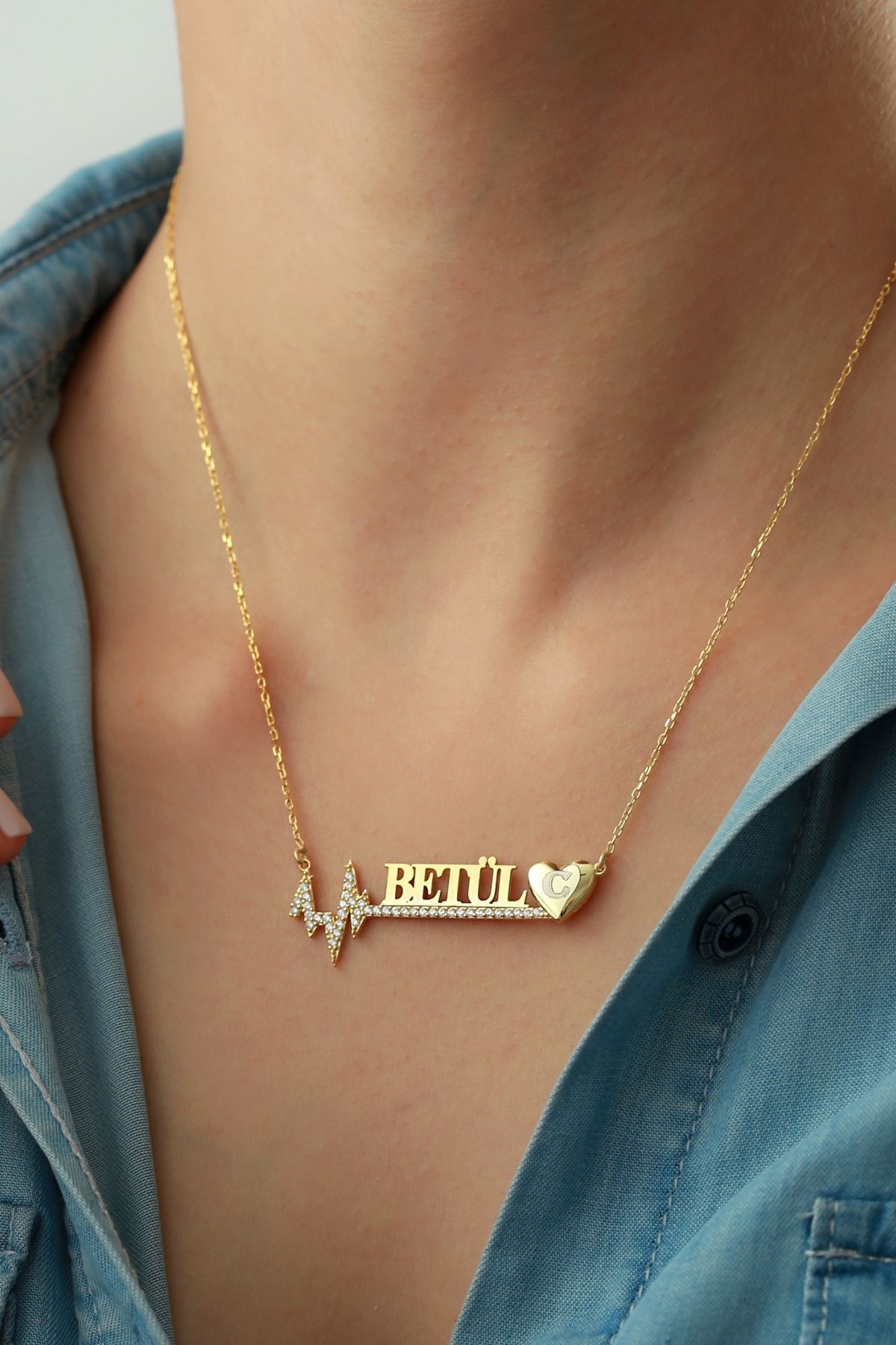 Gümüş Isimli Kalp Ritim Kolyesi