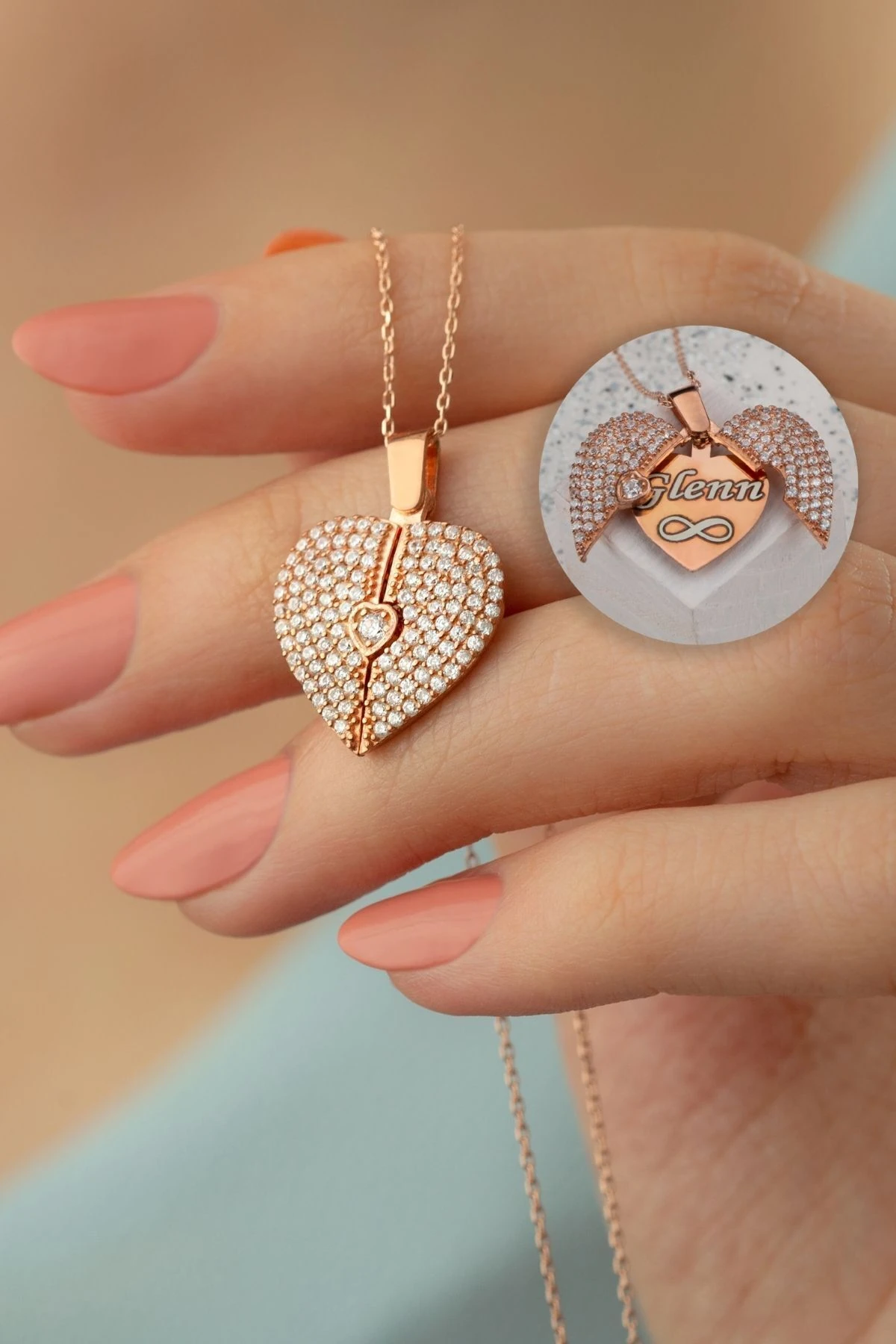 Gümüş Isimli Taşlı Açılır Kalp Kolye