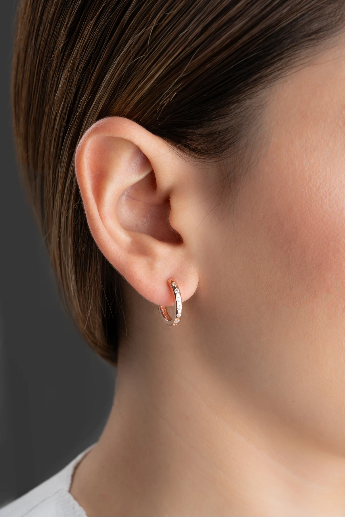 Gümüş Zirkon Taşlı Halka Küpe