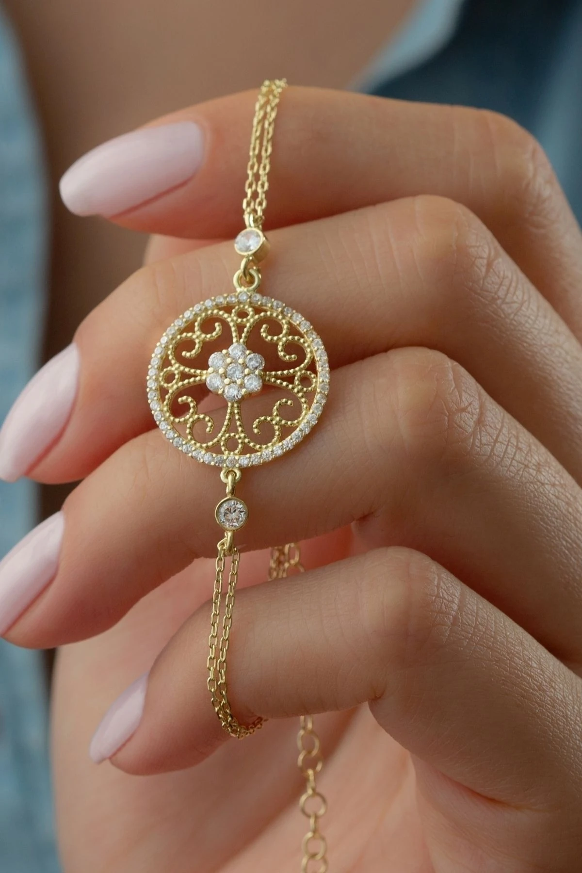 Çiçek Gold Gümüş Bileklik