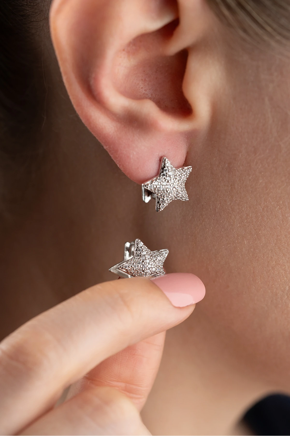 Gümüş Taşlı Yıldız Küpe