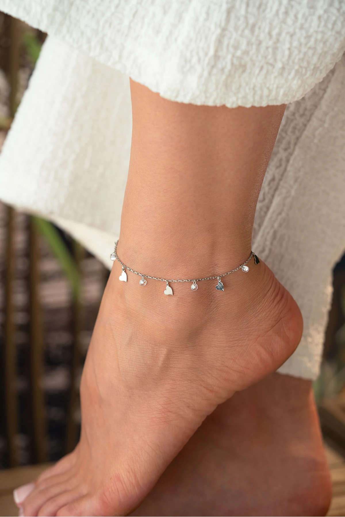 Gümüş Taşlı Kalp Figürlü Halhal