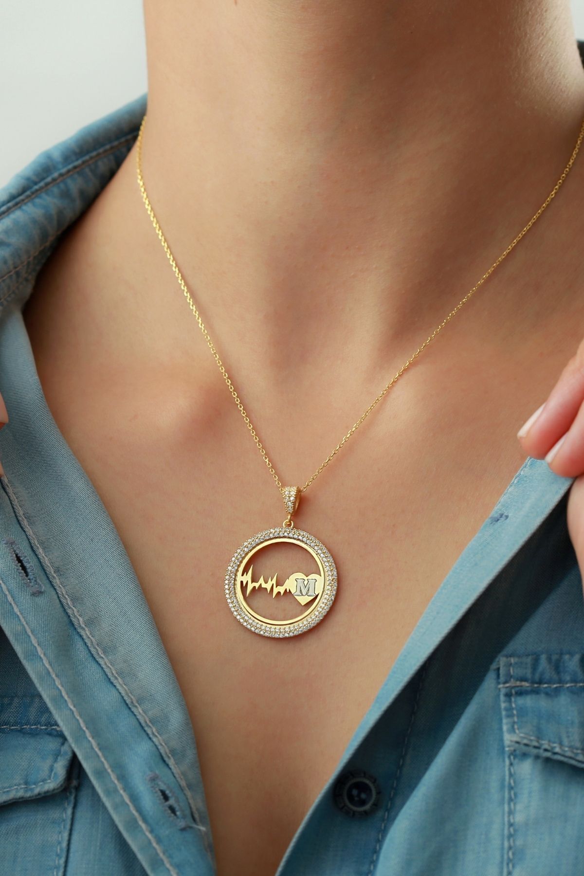 Gümüş Harfli Kalp Ritim Kolye