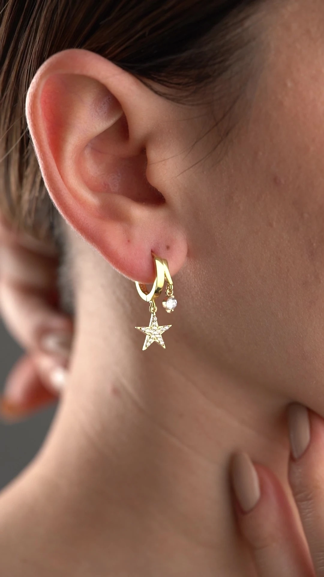 Gümüş Gold Çift Taşlı Yıldız Küpe