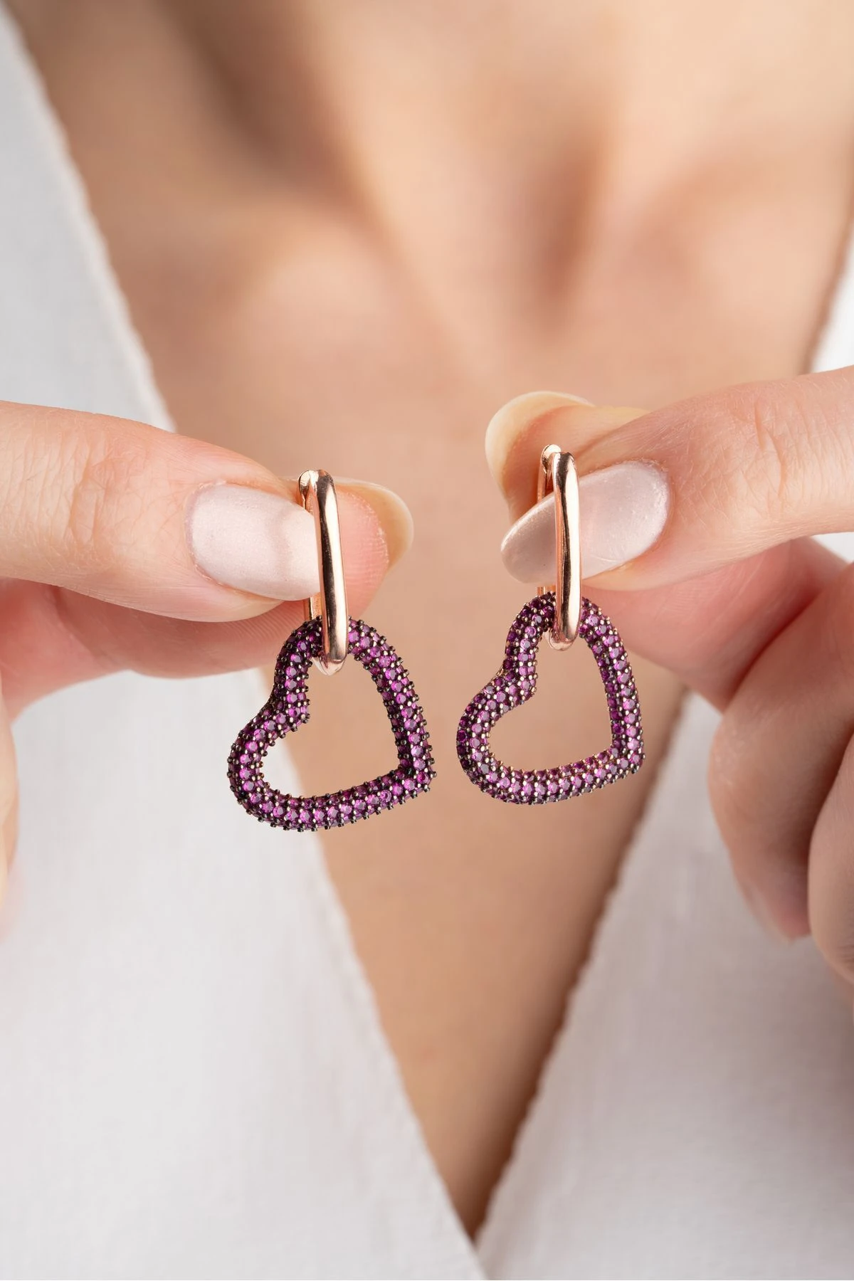 Gümüş Sallantılı Kalp Küpe