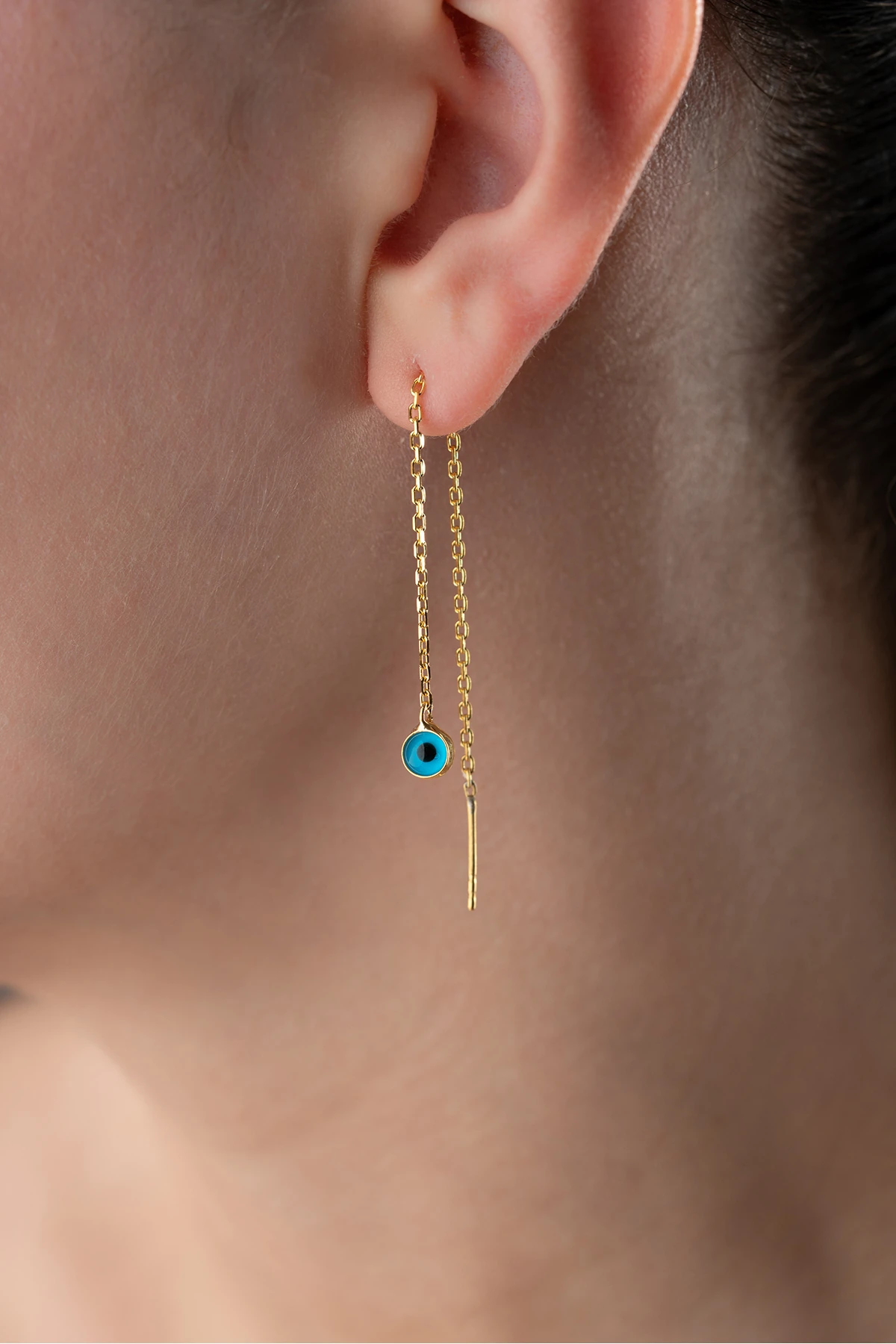 Gümüş Nazarlı Zincir Küpe