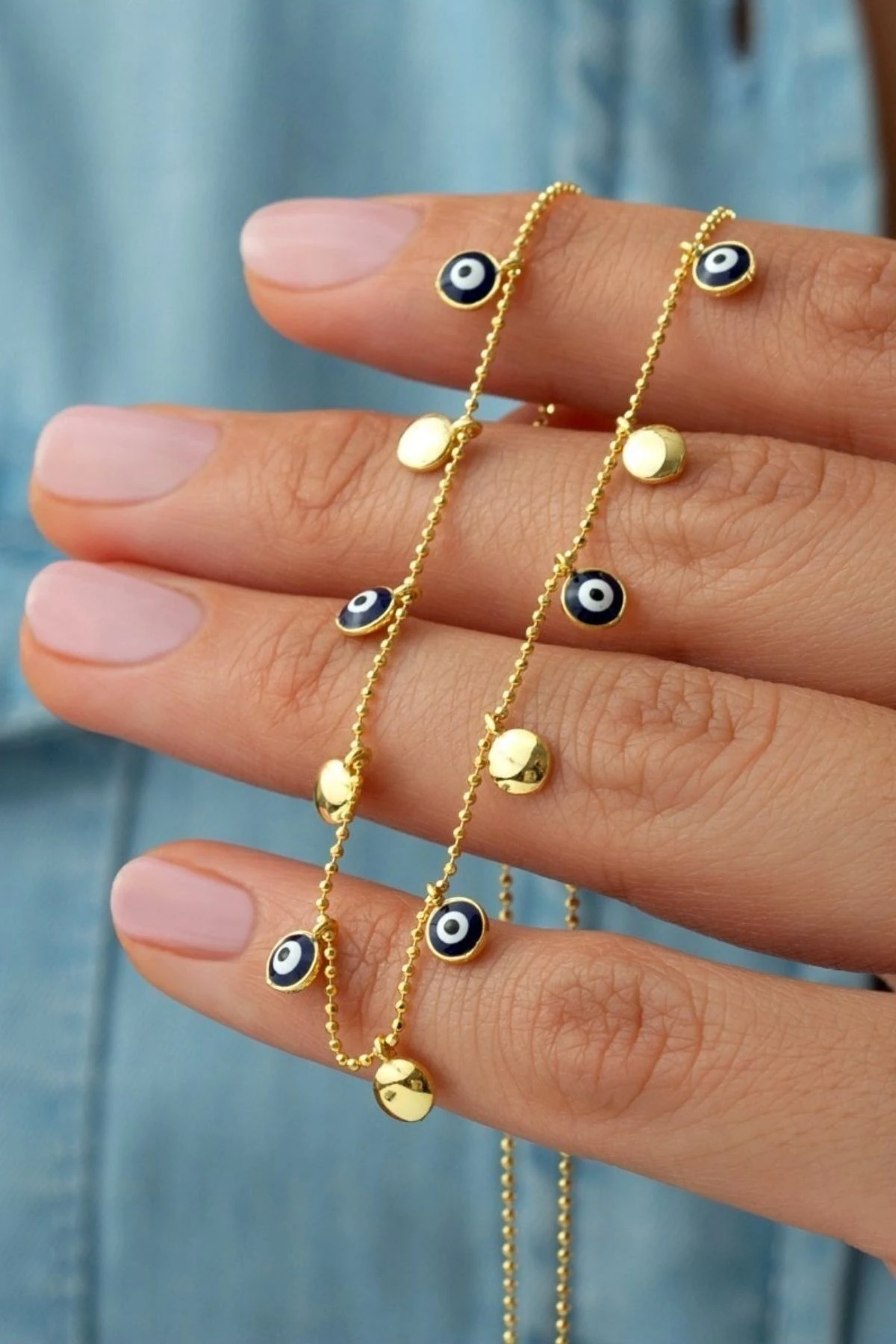 Gümüş Gold Nazarlı Şans Kolye