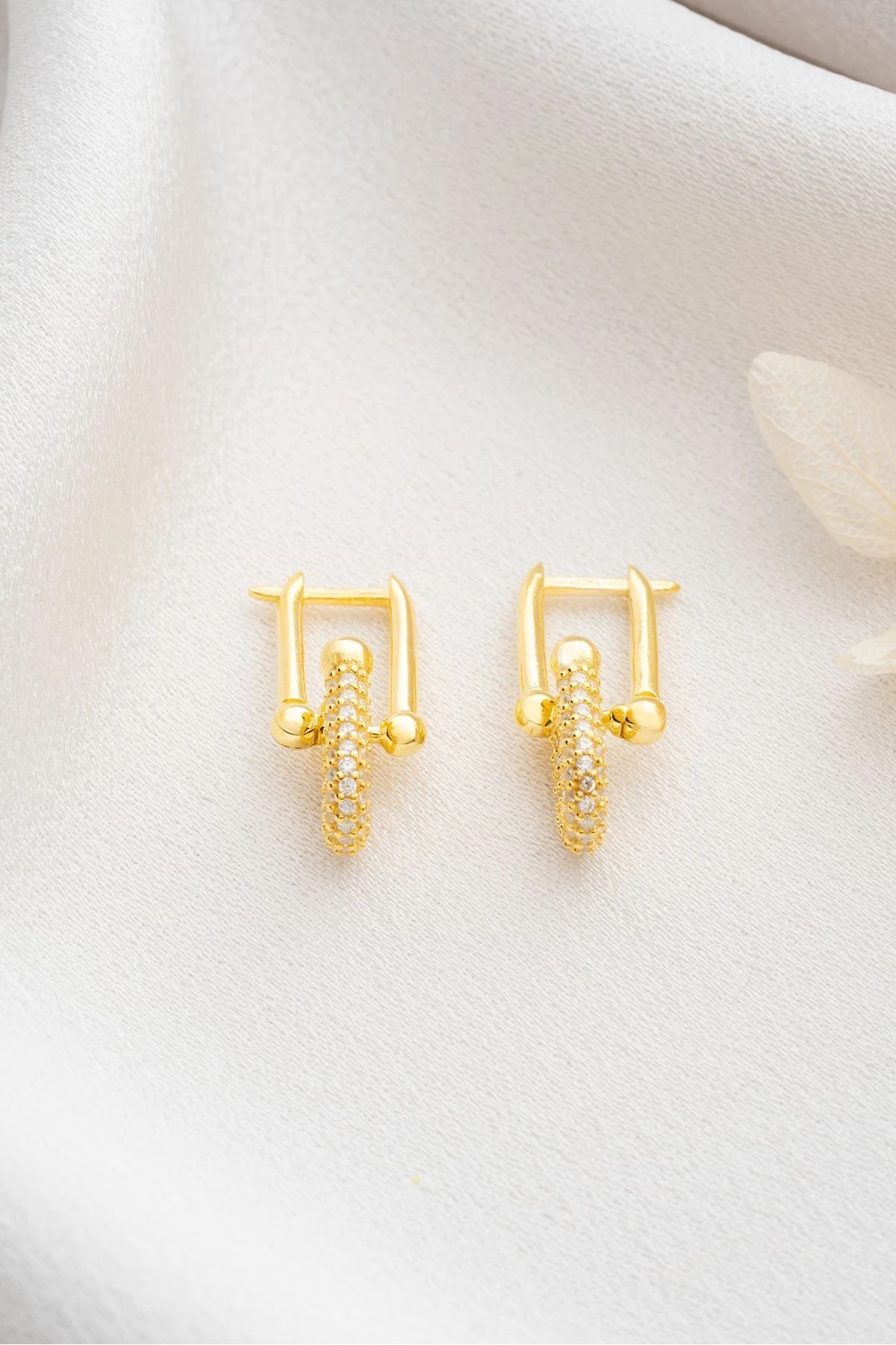 Gümüş Gold Zirkon Taşlı Trend Küpe