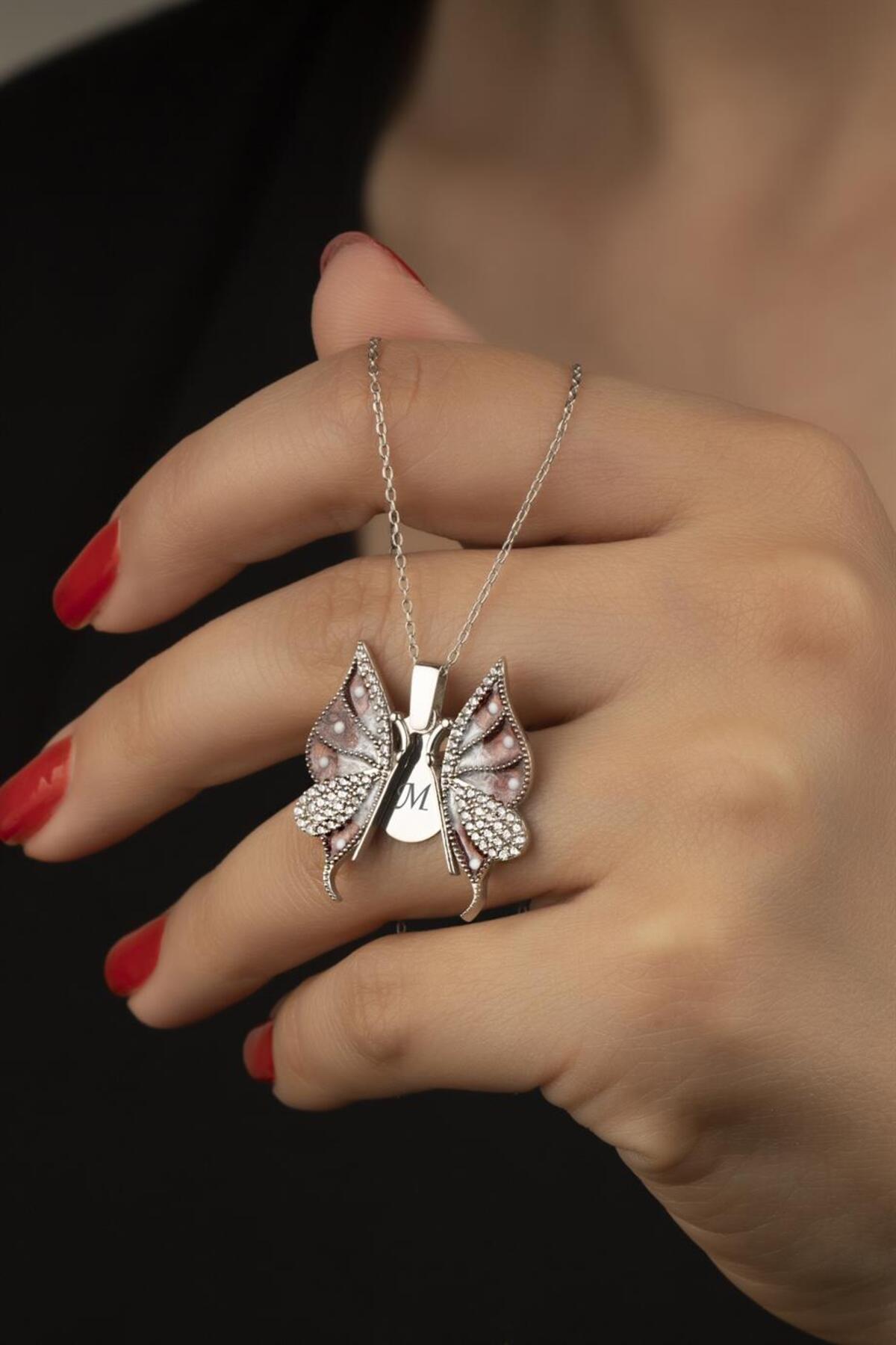 Gümüş Açılabilen Kelebek Kolye