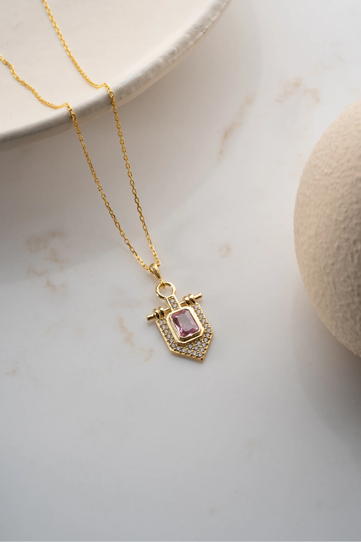 Gümüş Baget Taşlı Kolye