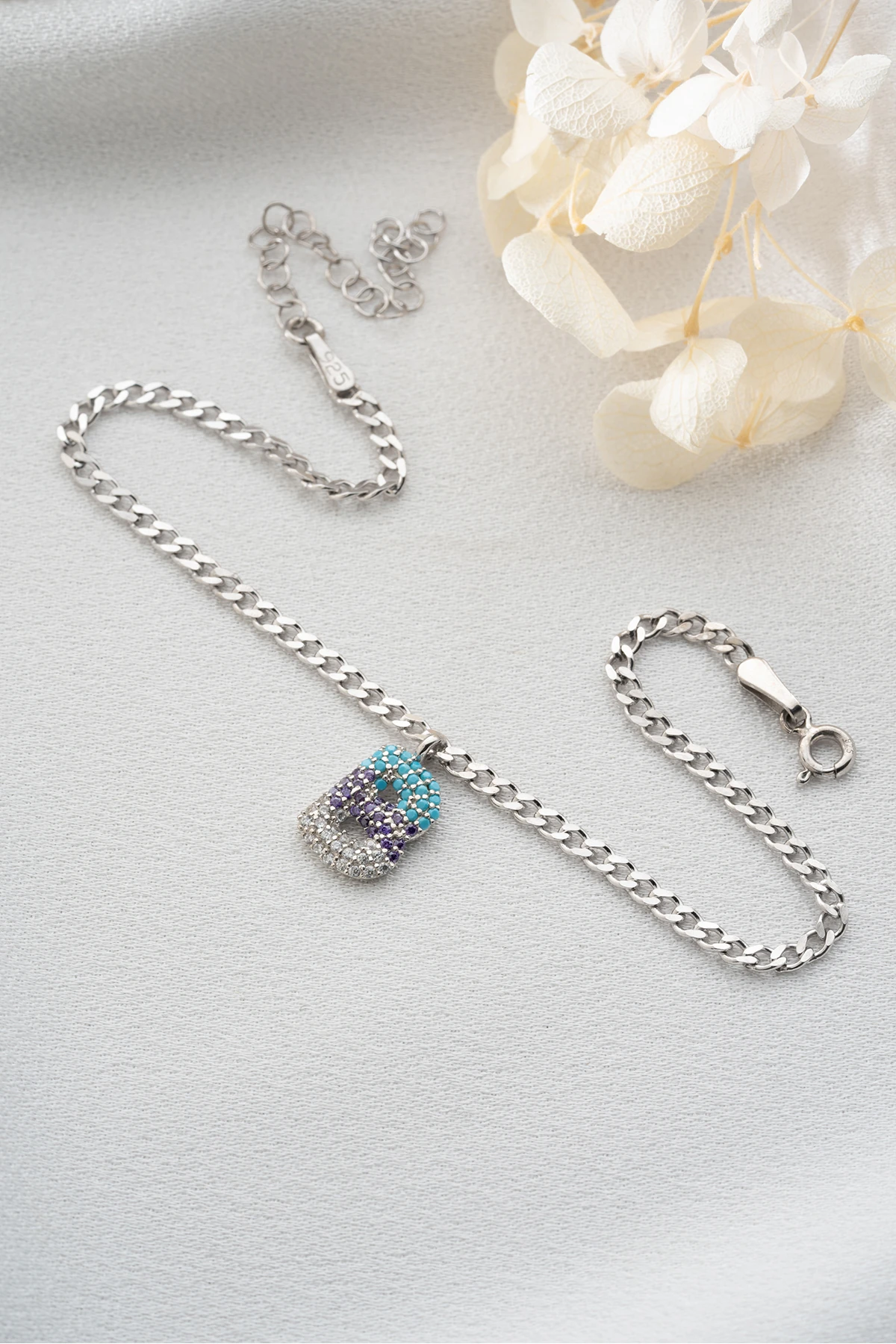 Gümüş Renkli Taşlı Balon Harf Halhal