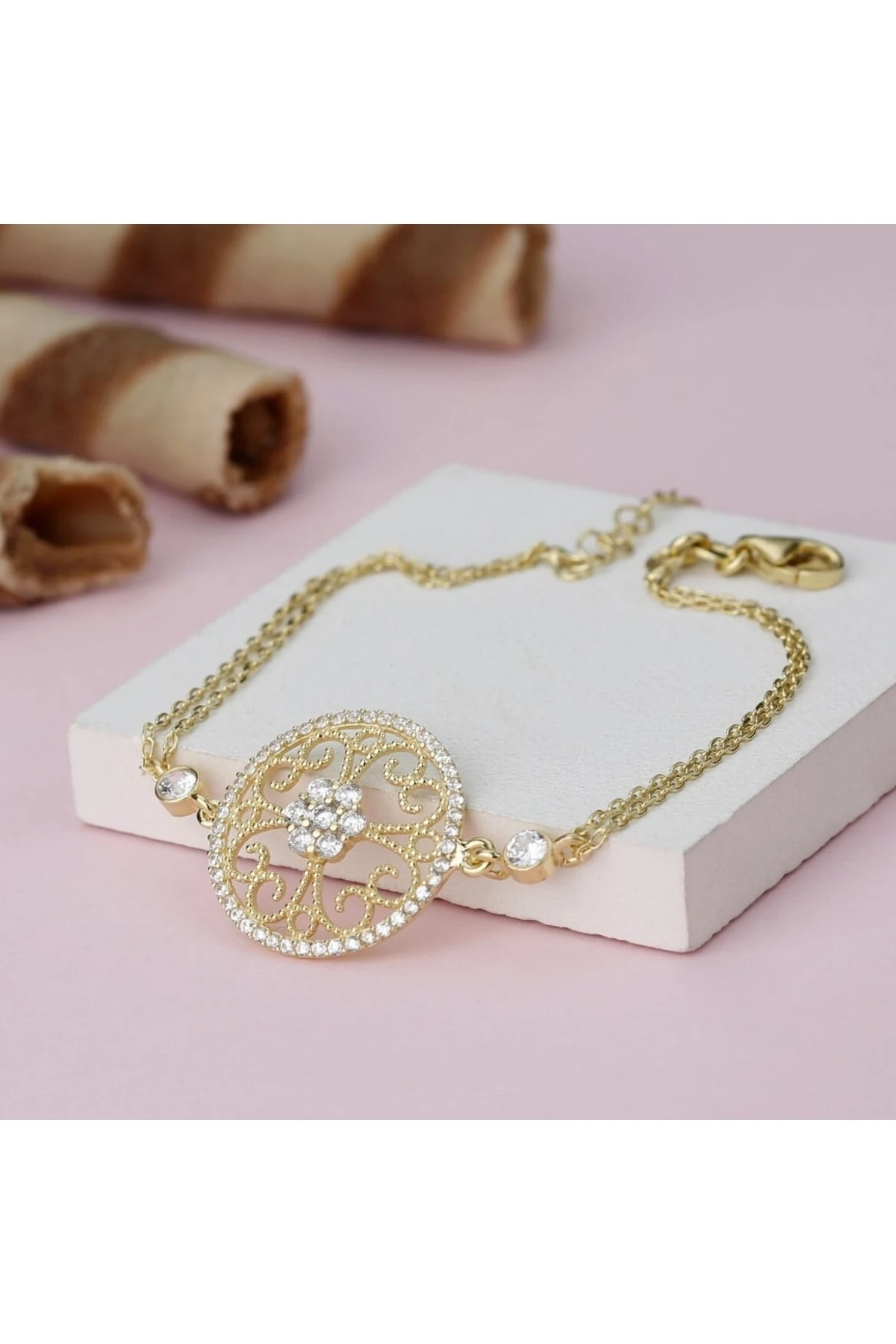 Çiçek Gold Gümüş Bileklik