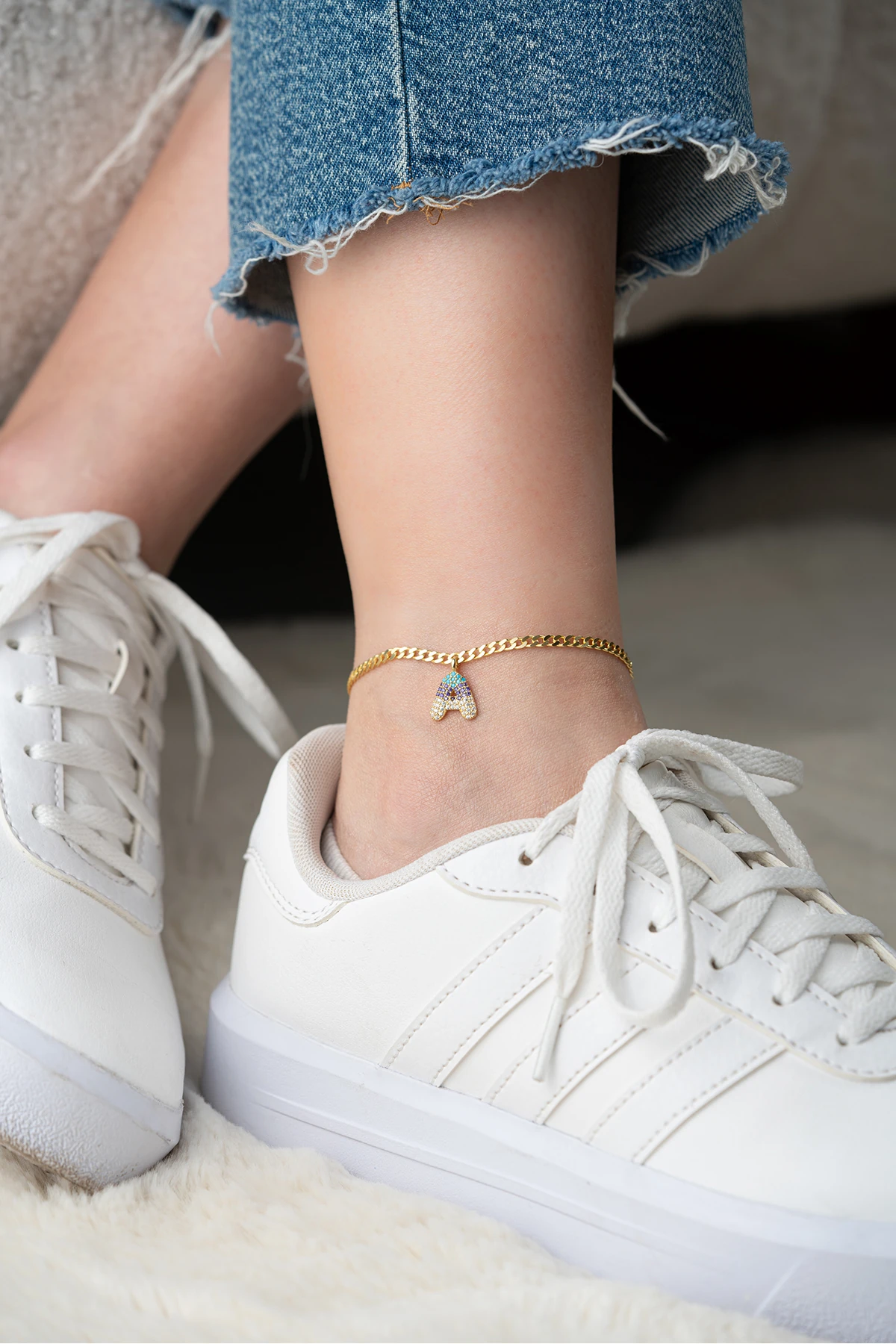 Gümüş Renkli Taşlı Balon Harf Halhal