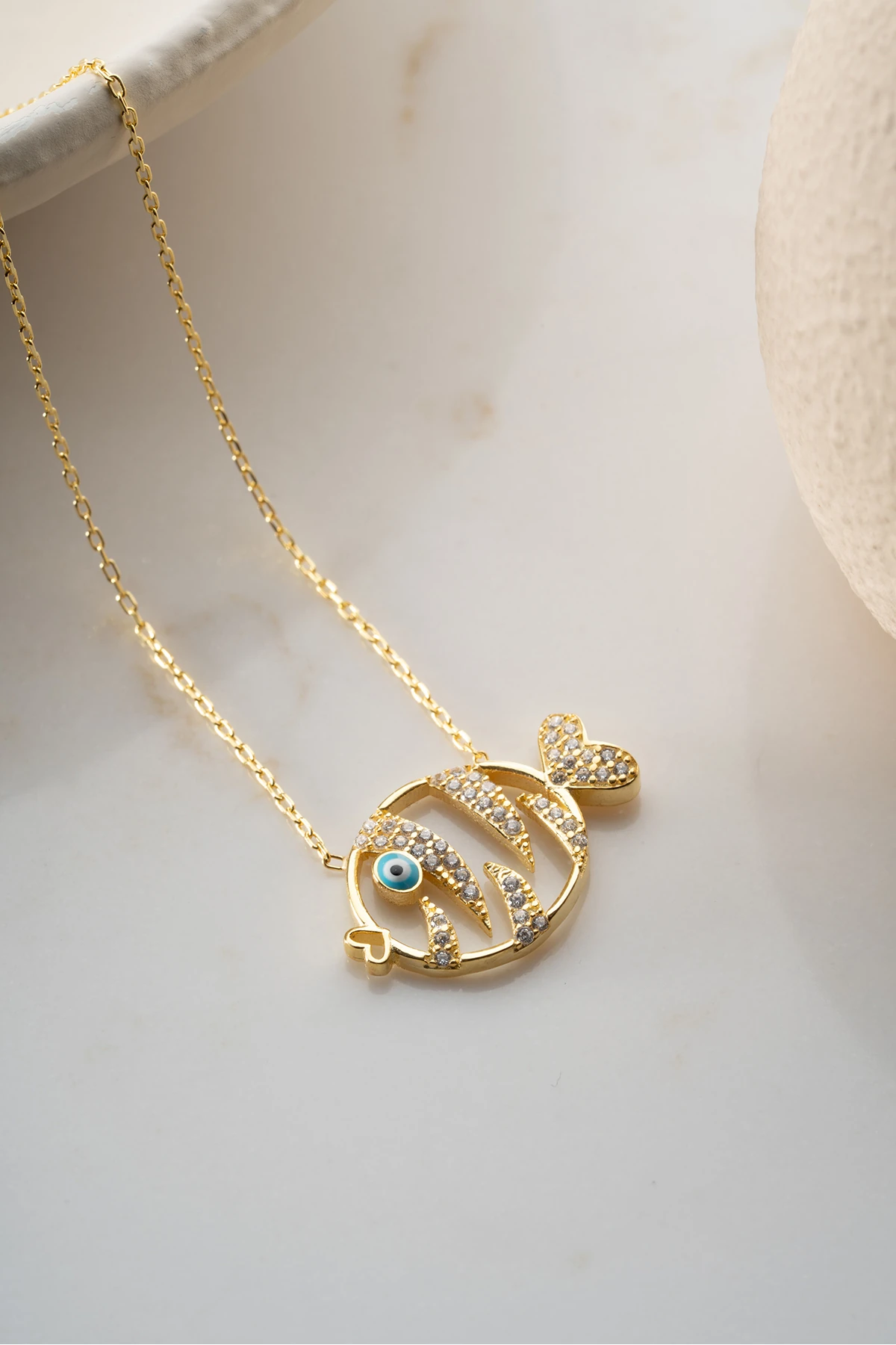 Gümüş Zirkon Taşlı Balık Kolye