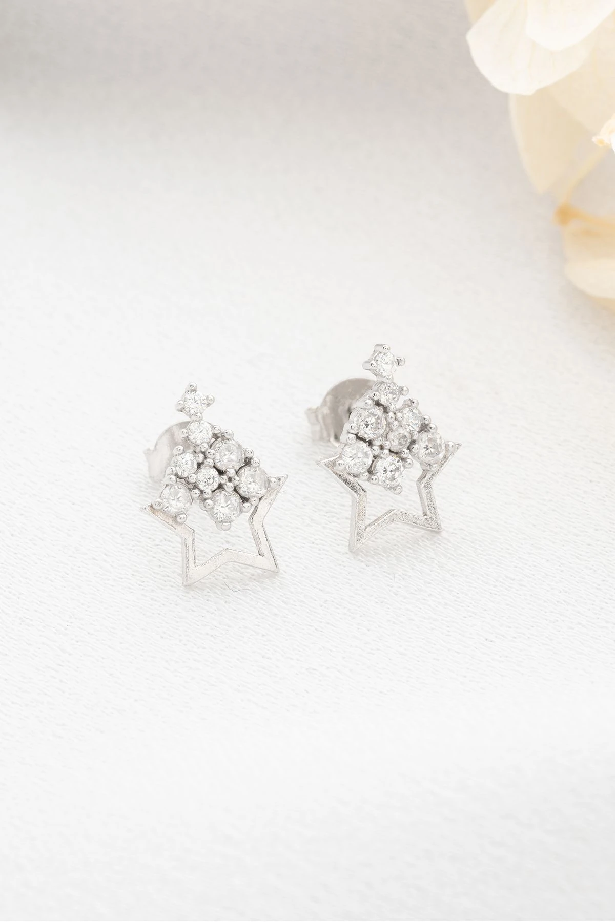 Gümüş Zirkon Taşlı Yıldız Küpe