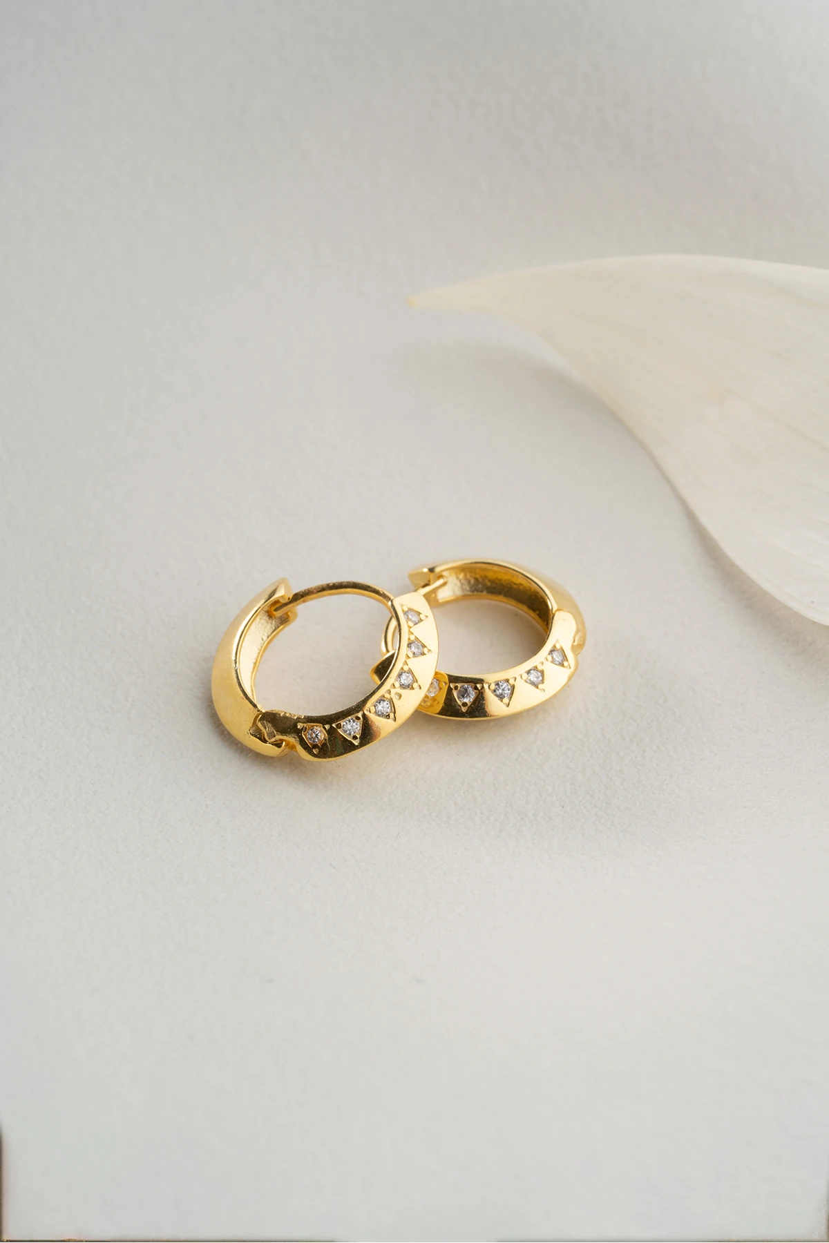 Gümüş Gold Zirkon Taşlı Halka Küpe