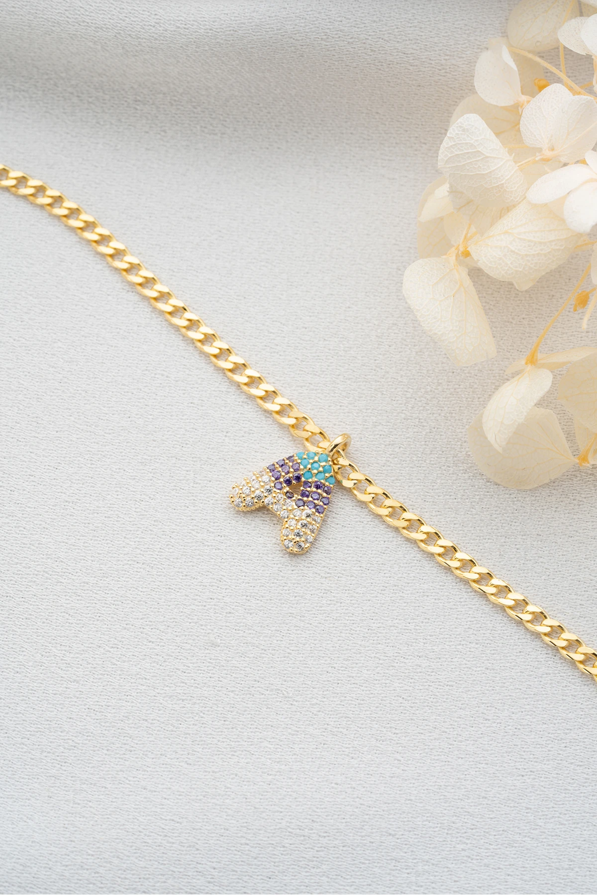 Gümüş Renkli Taşlı Balon Harf Halhal