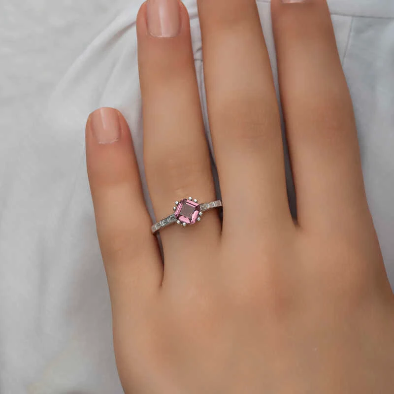 Gümüş Pembe Baget Tek Taş Kadın Yüzük