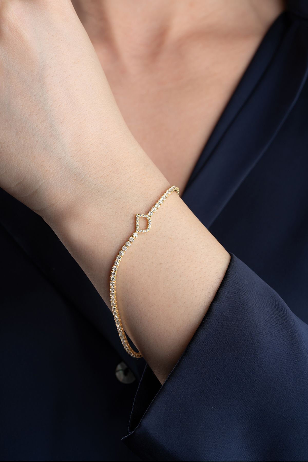 Gümüş Gold Harf Su Yolu Bileklik