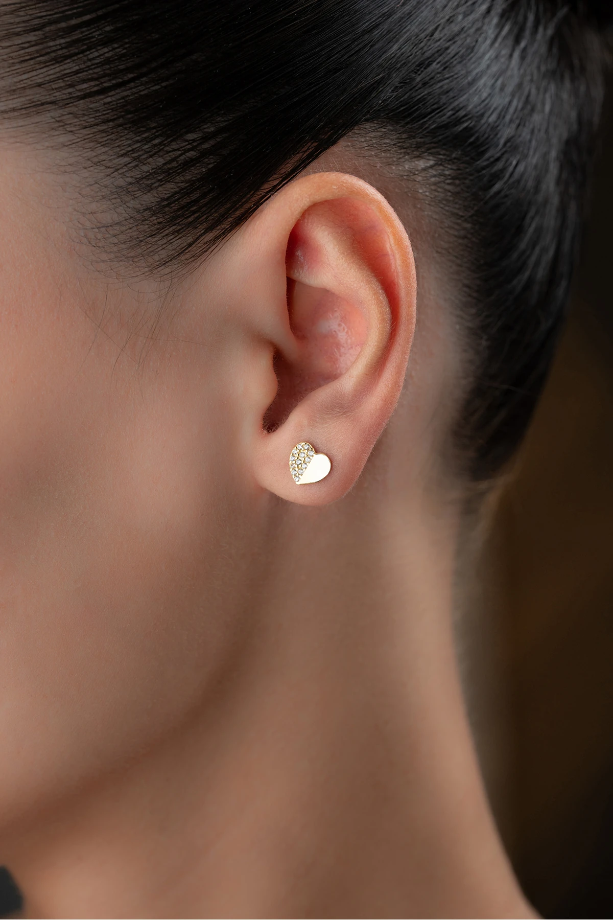 Gümüş Minik Taşlı Kalp Küpe