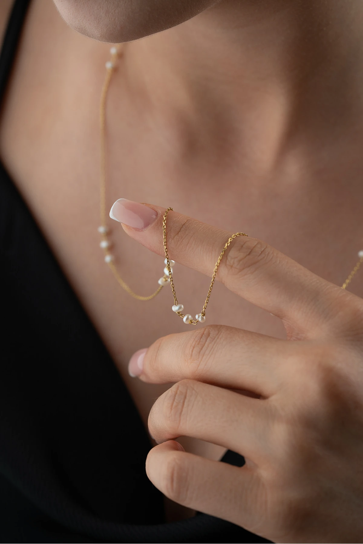 Gümüş İncili Zincir Kolye