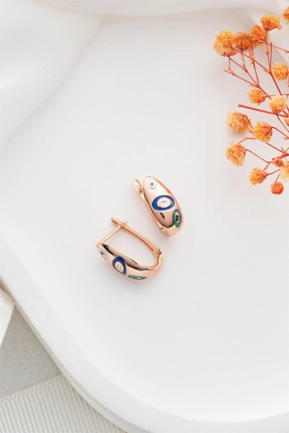 Rose Mineli Nazar Gümüş Küpe