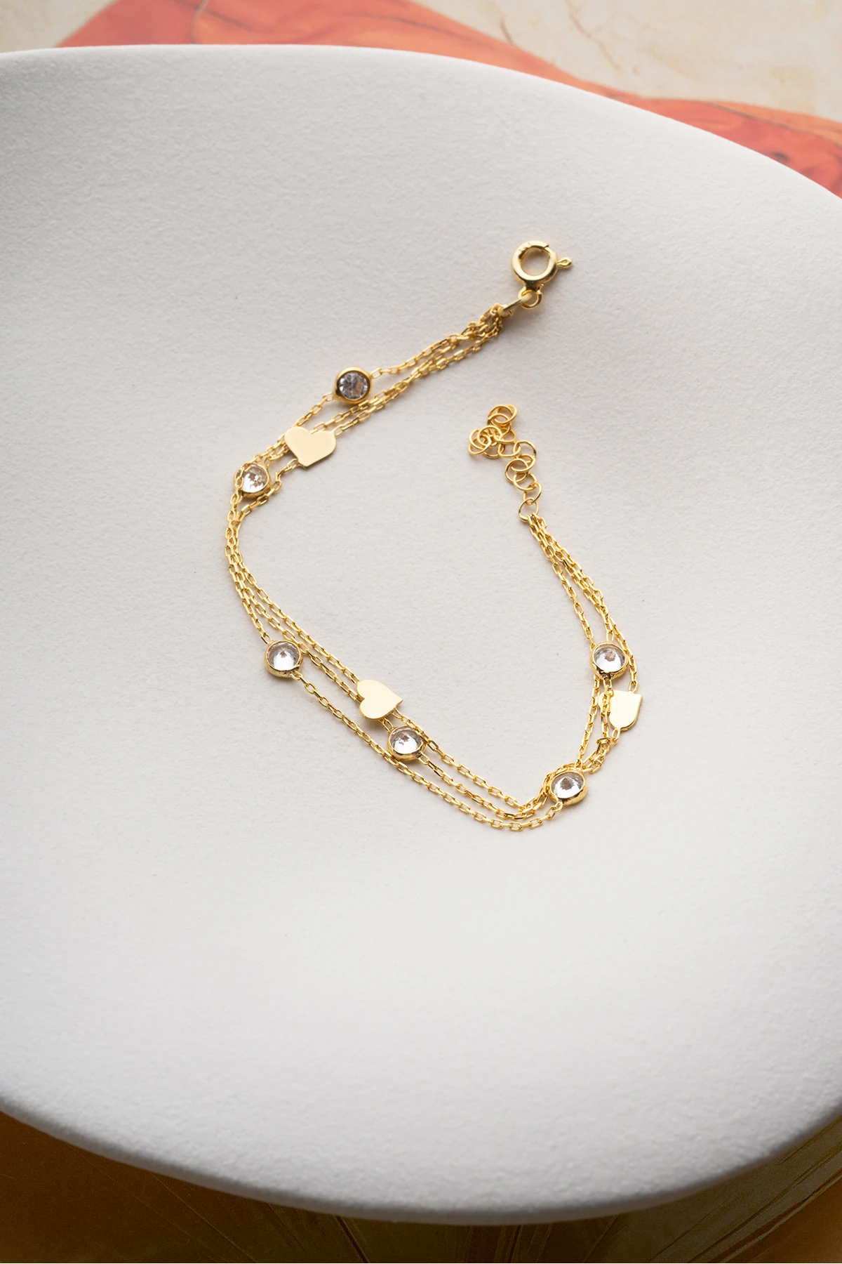 Gümüş Kalpli Taşlı Bileklik