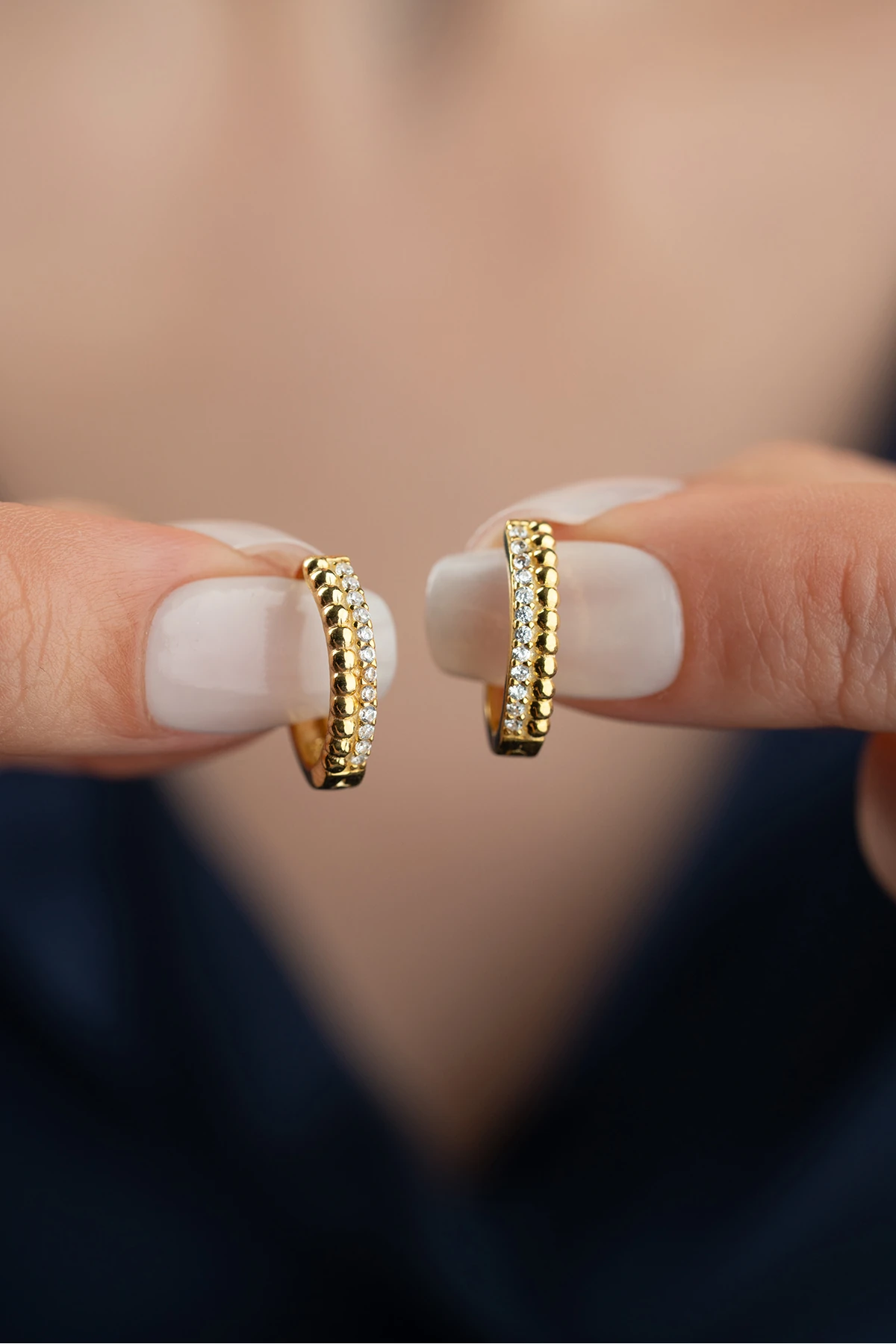 Gümüş Zirkon Taşlı Halka Küpe