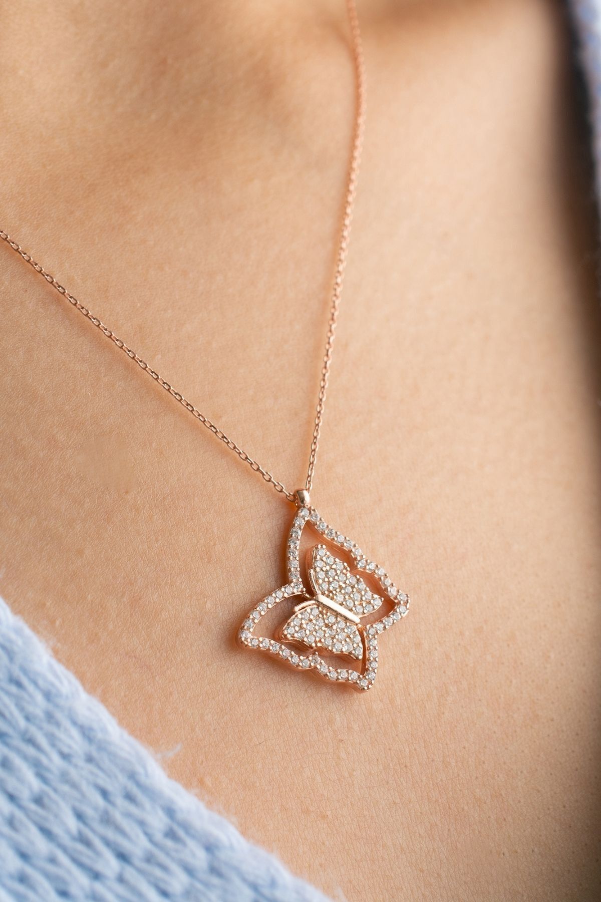 Gümüş Dönence Kelebek ( Kişiye Özel ) Kolye