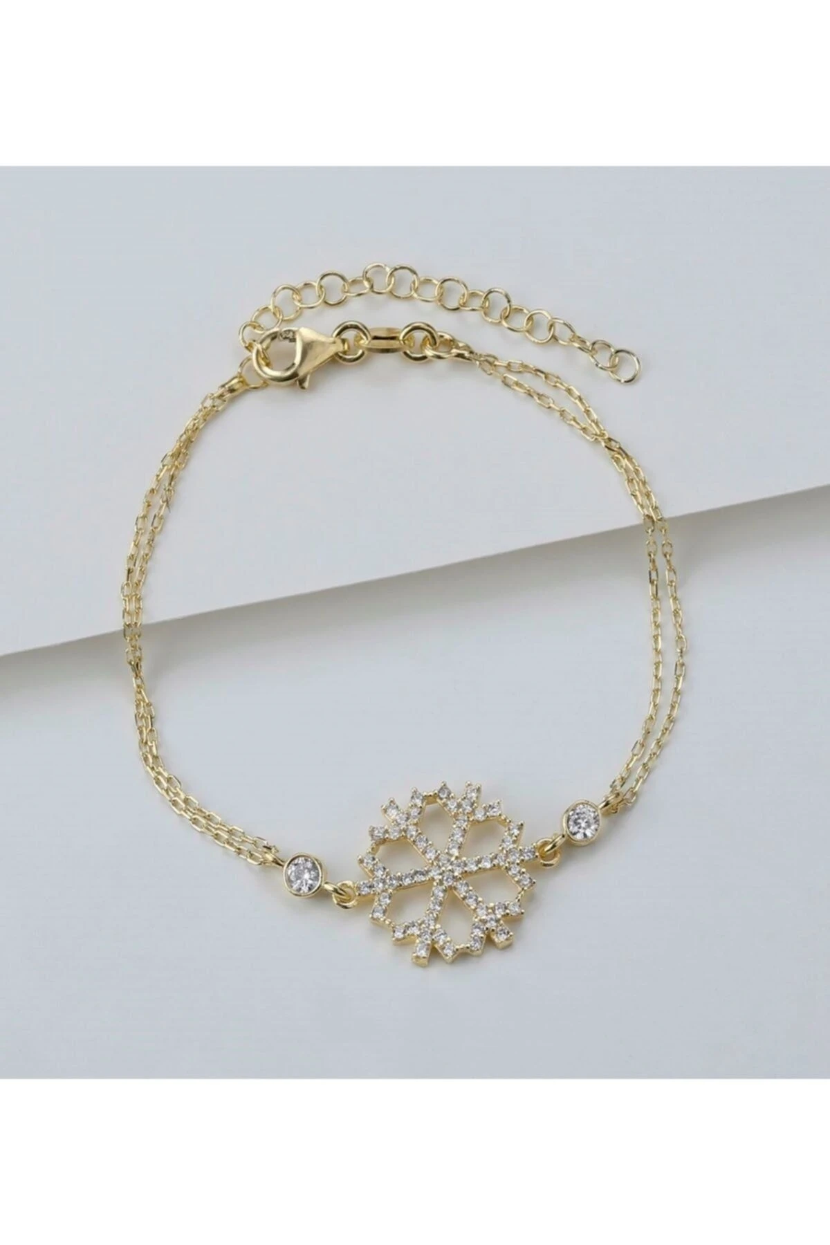 Gold Zirkon Taşlı Kar Tanesi Gümüş Bileklik