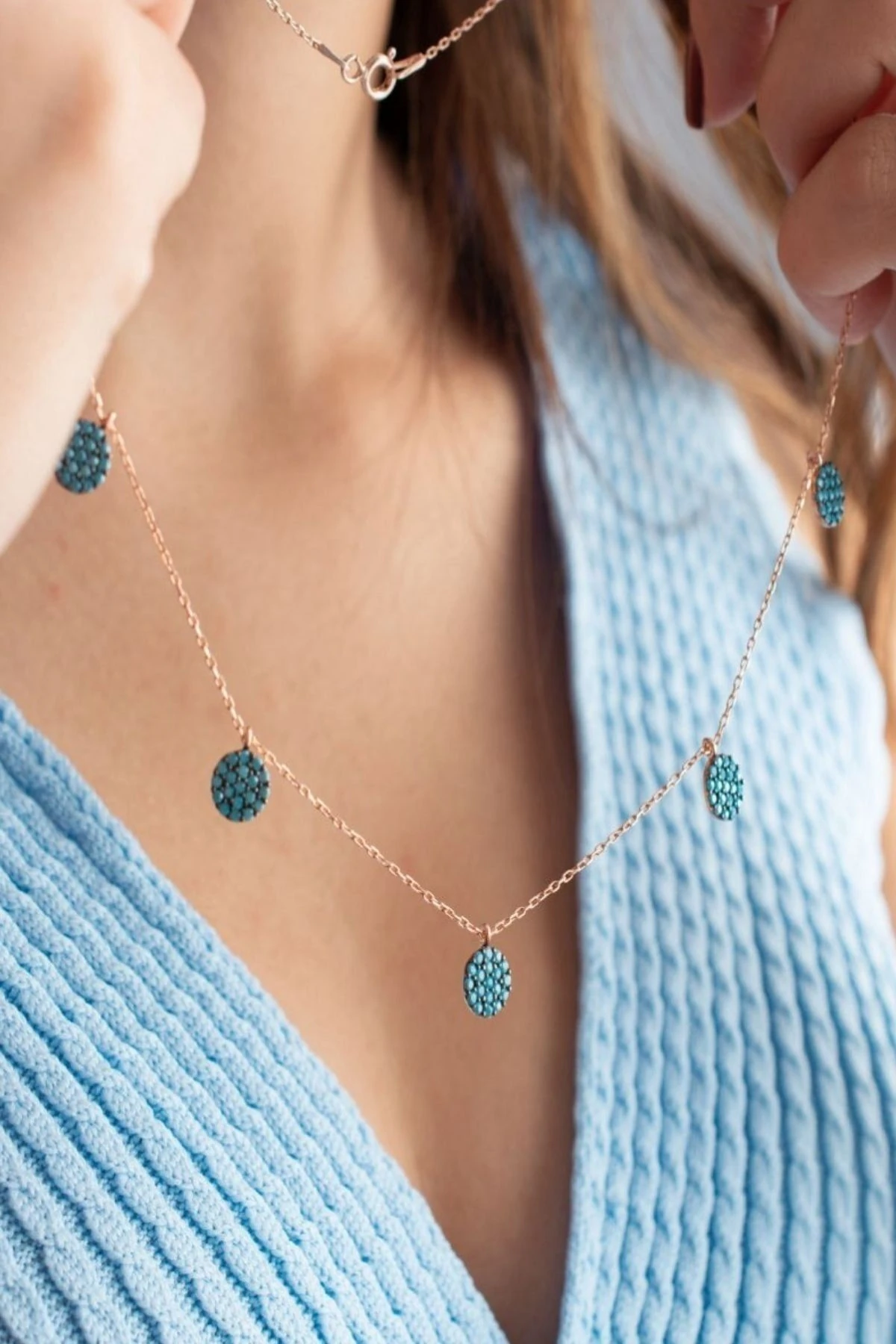 Gümüş Firuze Taşlı Şans Kolyesi