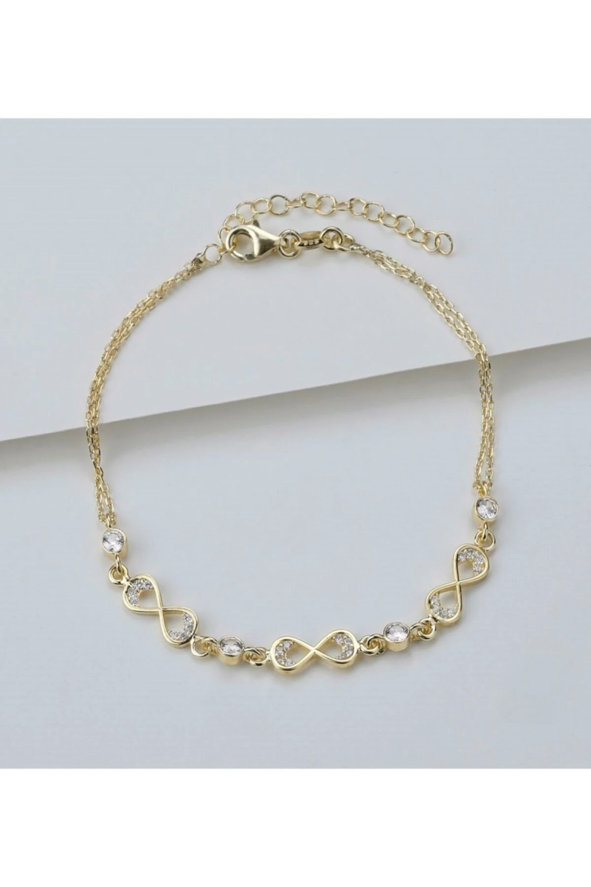 Gold 3'lü Sonsuzluk Zirkon Taşlı Gümüş Bileklik