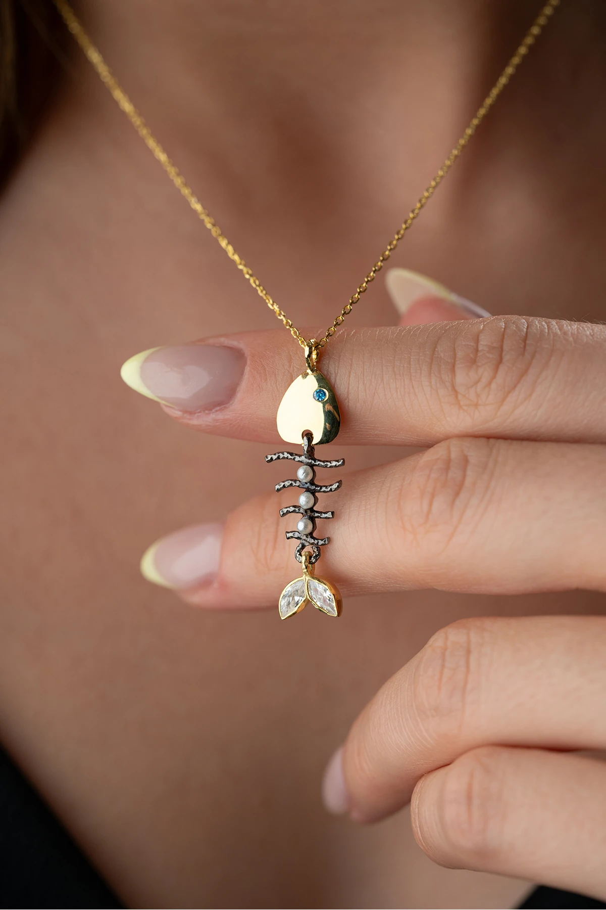 Gümüş Balık Kılçığı Kolye