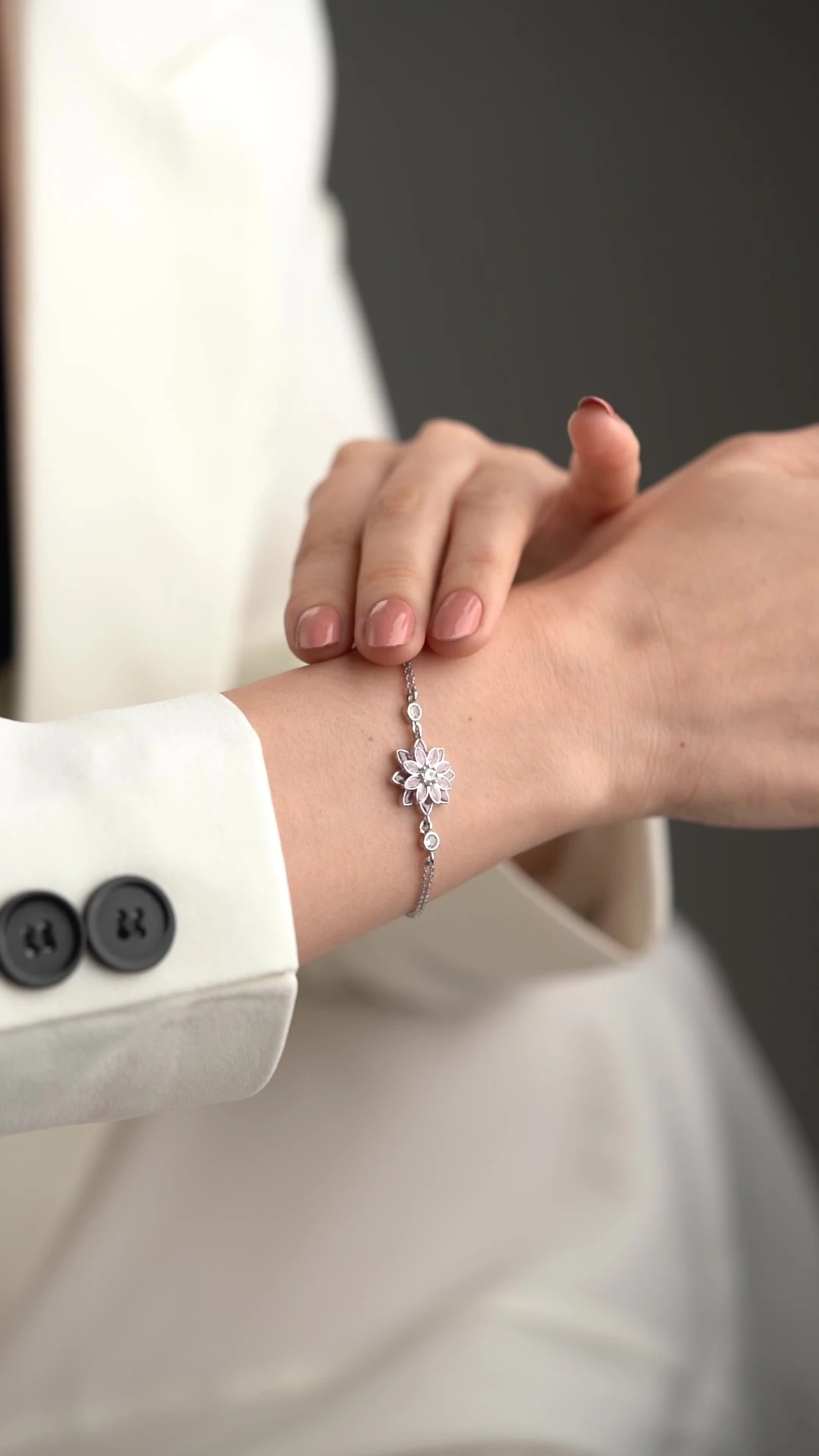 Gümüş Pembe Taşlı Lotus Bileklik