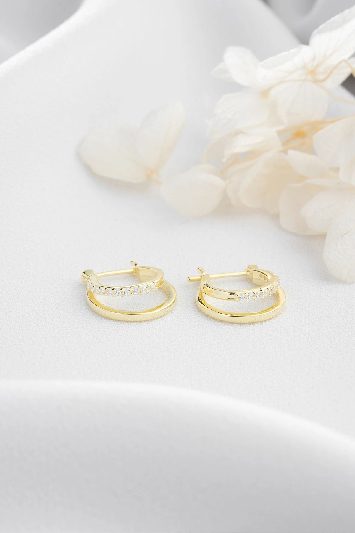 Gümüş Gold Çift Halka Küpe