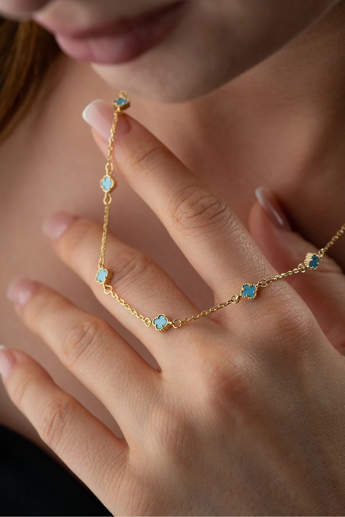 Gümüş Turkuaz Taşlı Yonca Kolye