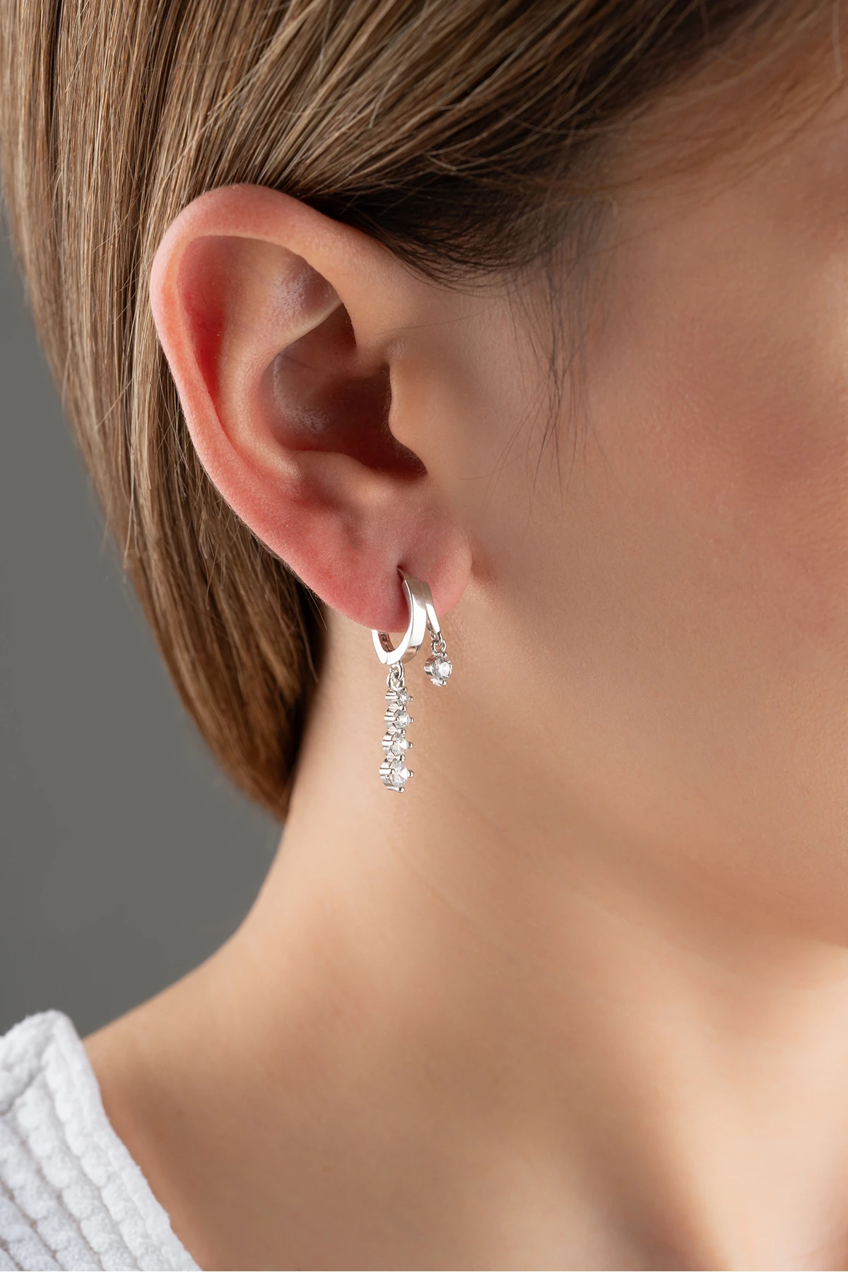 Gümüş Çift Trio Küpe