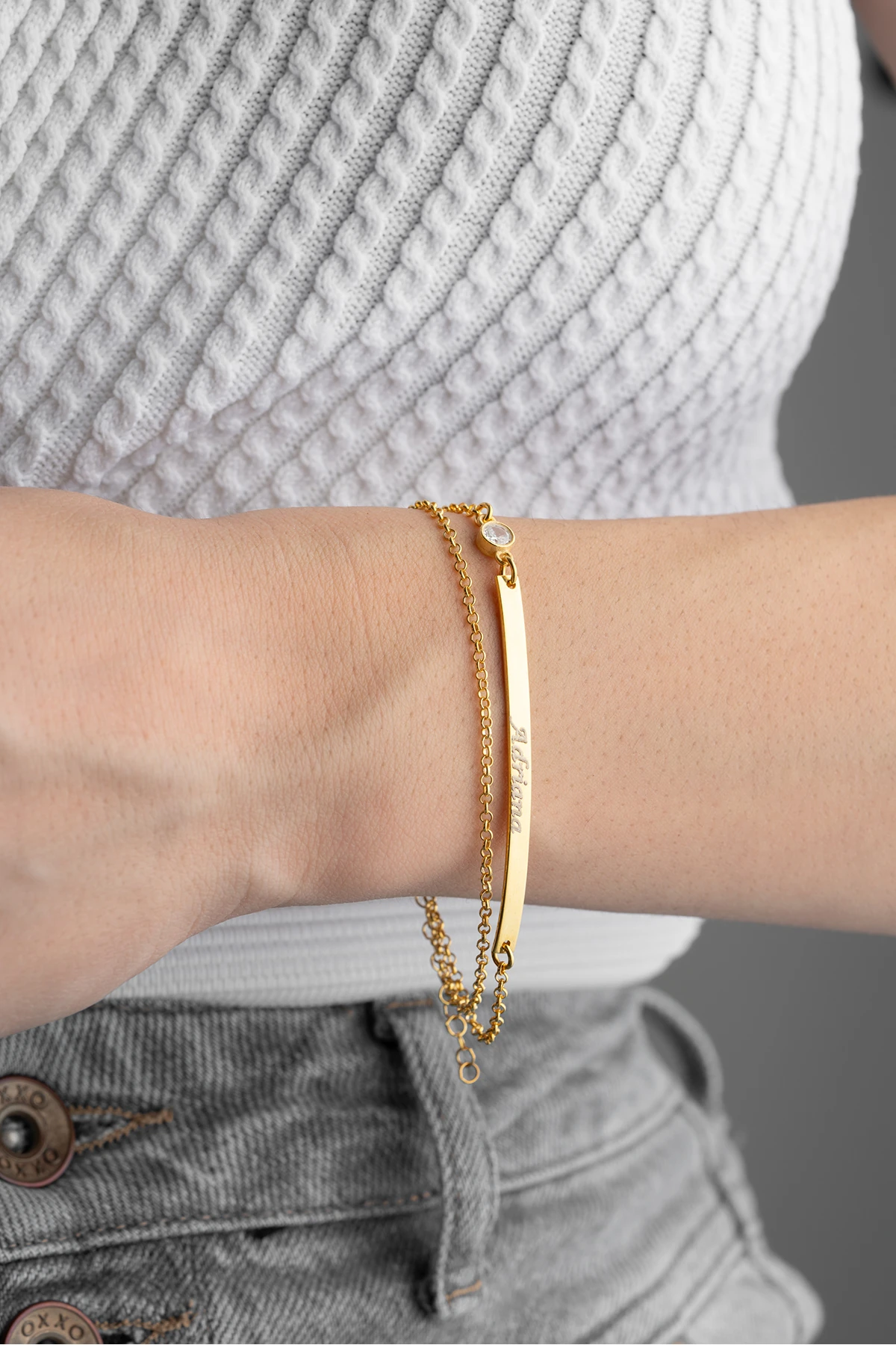 Gümüş Gold İsimli Tektaş Bileklik