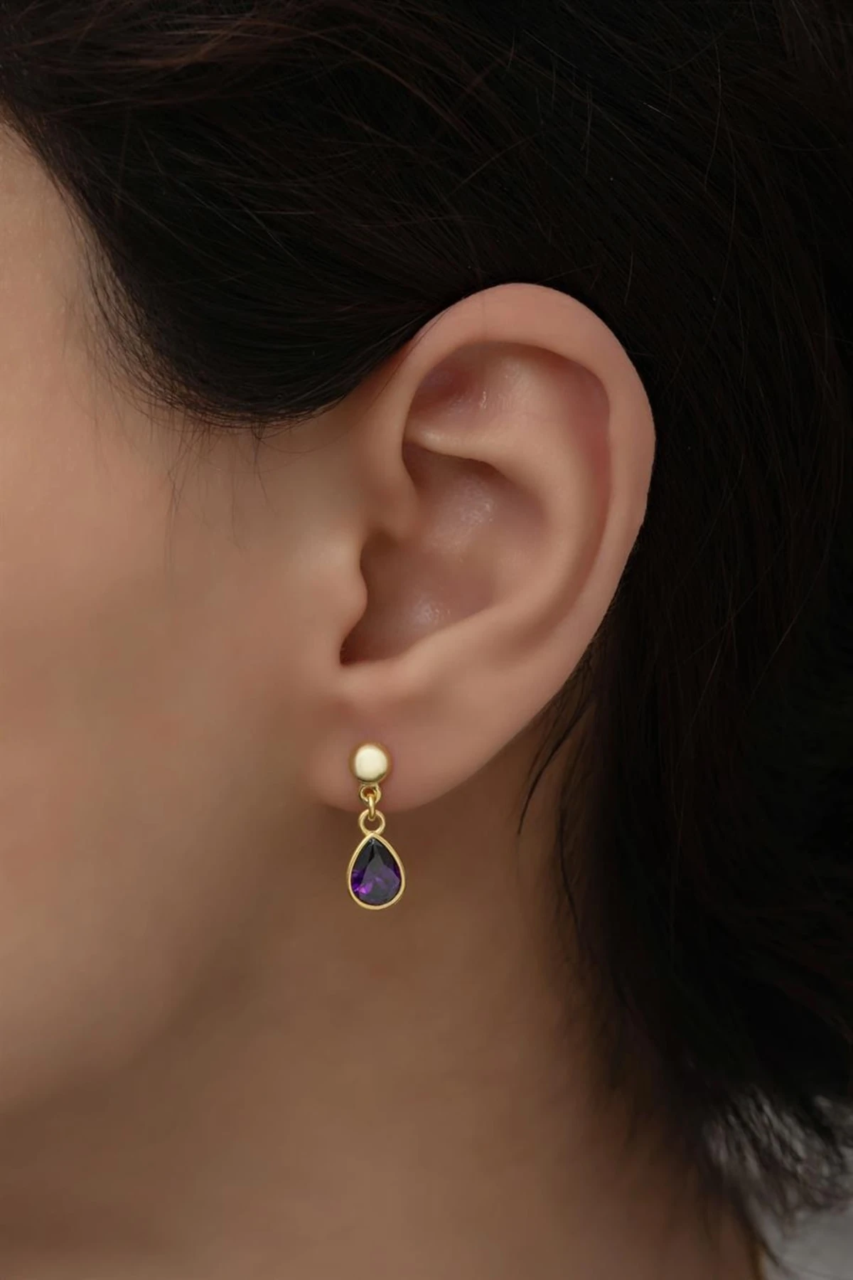 Gümüş Amatist Taşlı Küpe