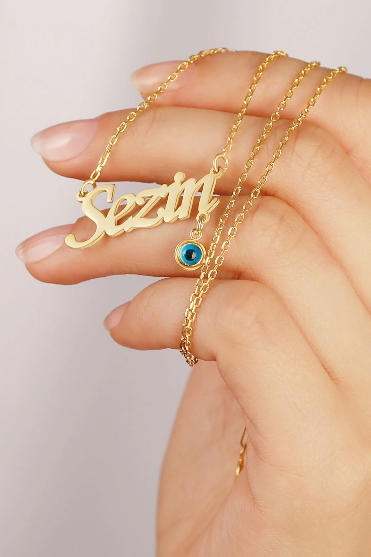 Gümüş Göz Nazarlı El Yazısı Isimli Kolye