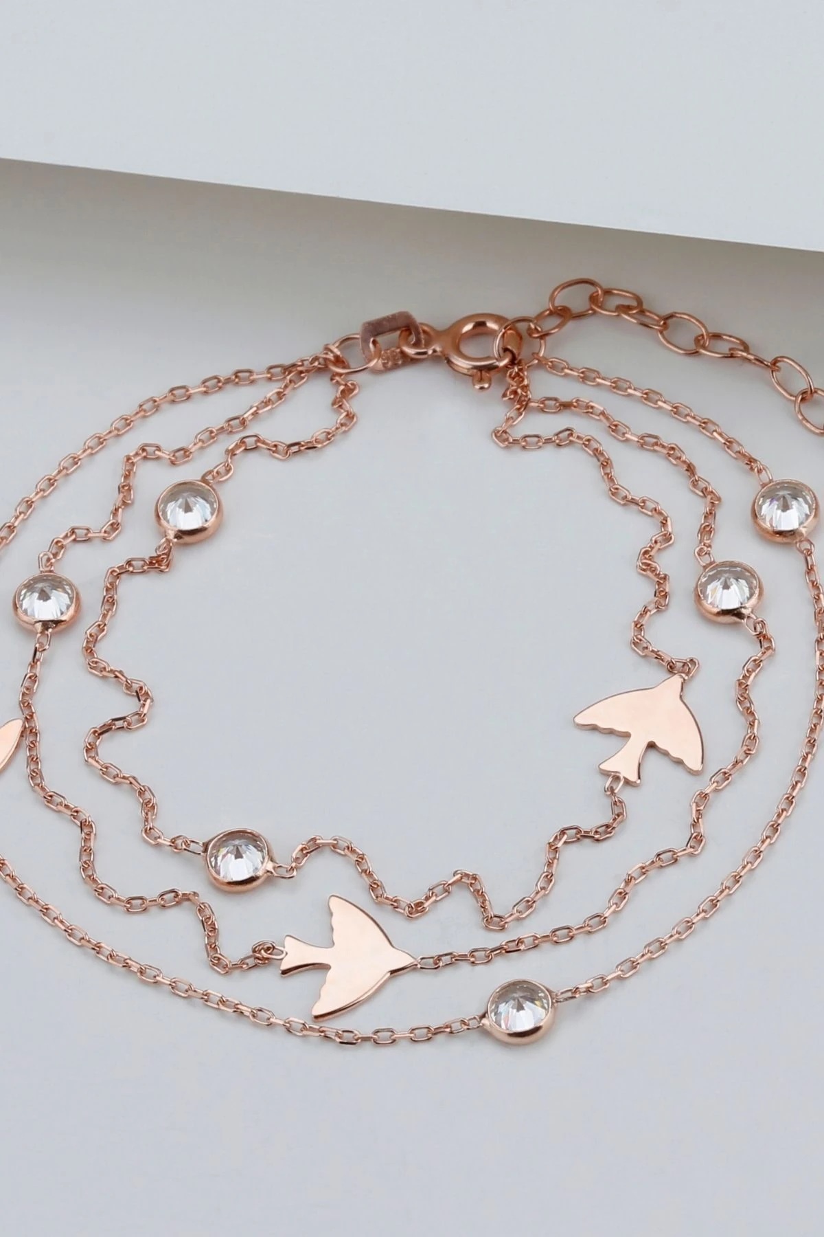 Gümüş Rose Kuş Figürlü Trend Bileklik