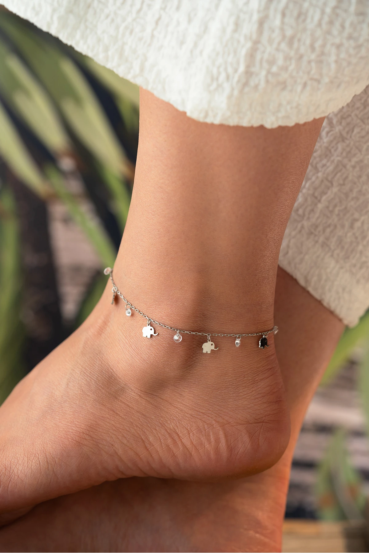 Gümüş Taşlı Fil Figürlü Halhal