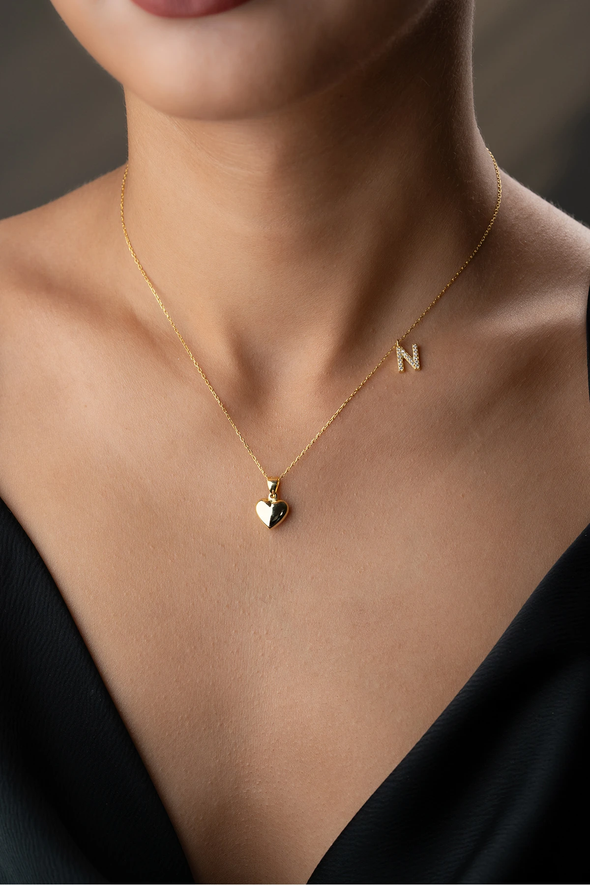 Gümüş Kalpli Harf Kolye